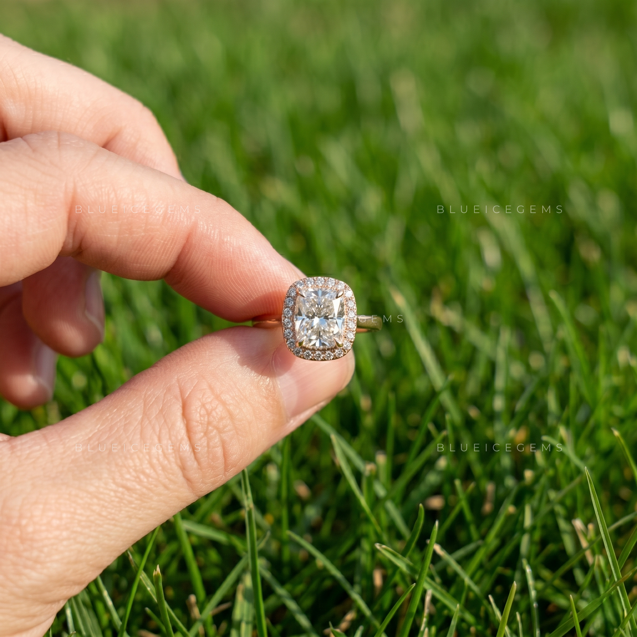 Luminous Cushion Cut Halo Statement Ring with Open Gallery