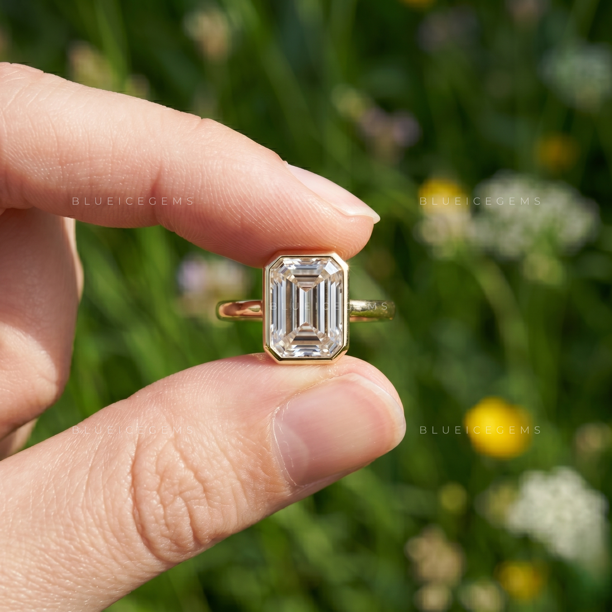 Sophisticated Emerald Cut Bezel-Set Modern Minimalist Ring