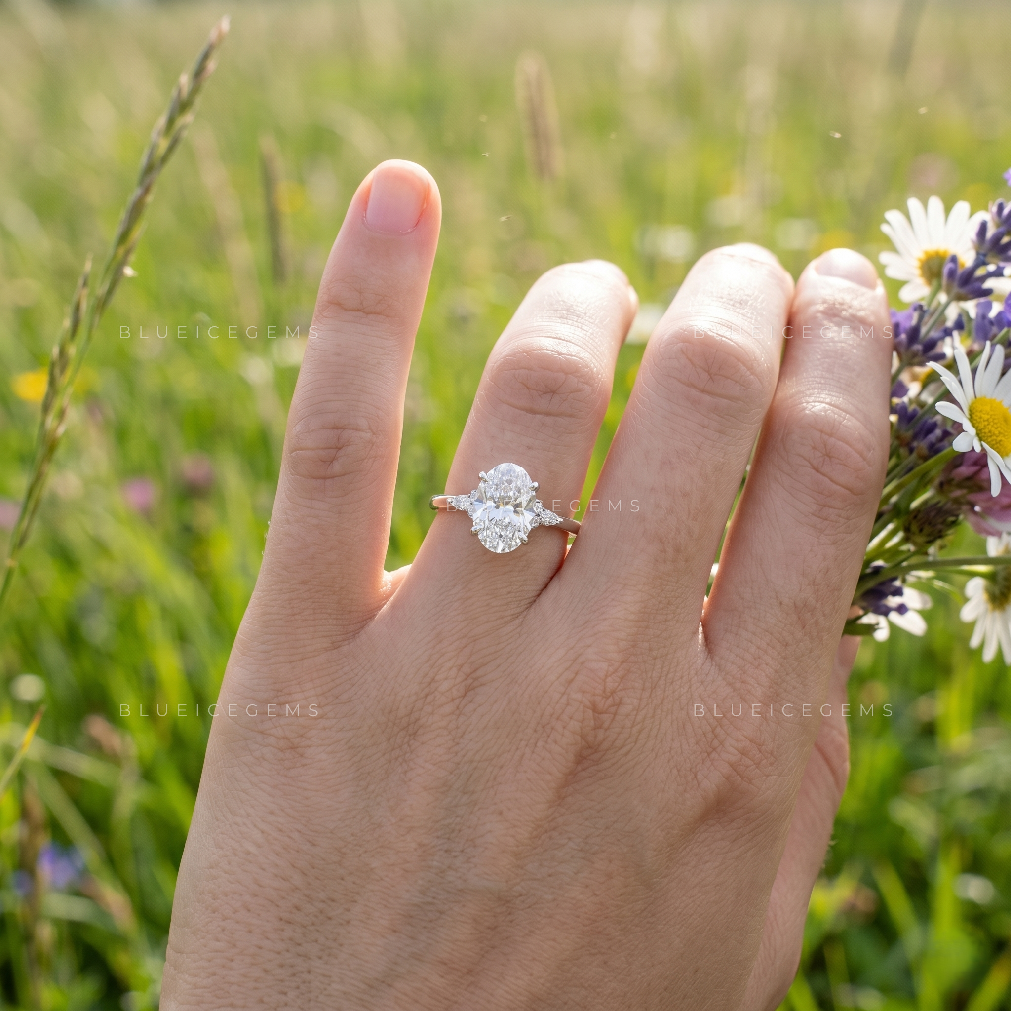Infinite Allure Oval Cut Marquise Floral Accent Engagement Ring