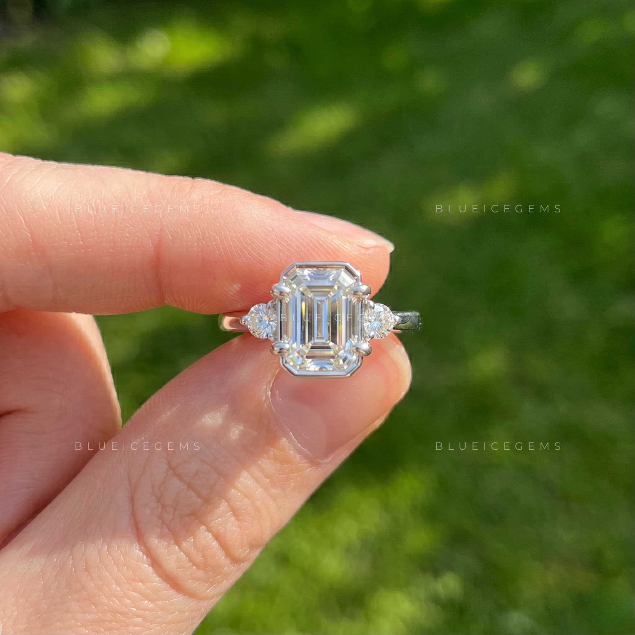 Sophisticated Allure Emerald Cut Two Stone Accent Engagement Ring