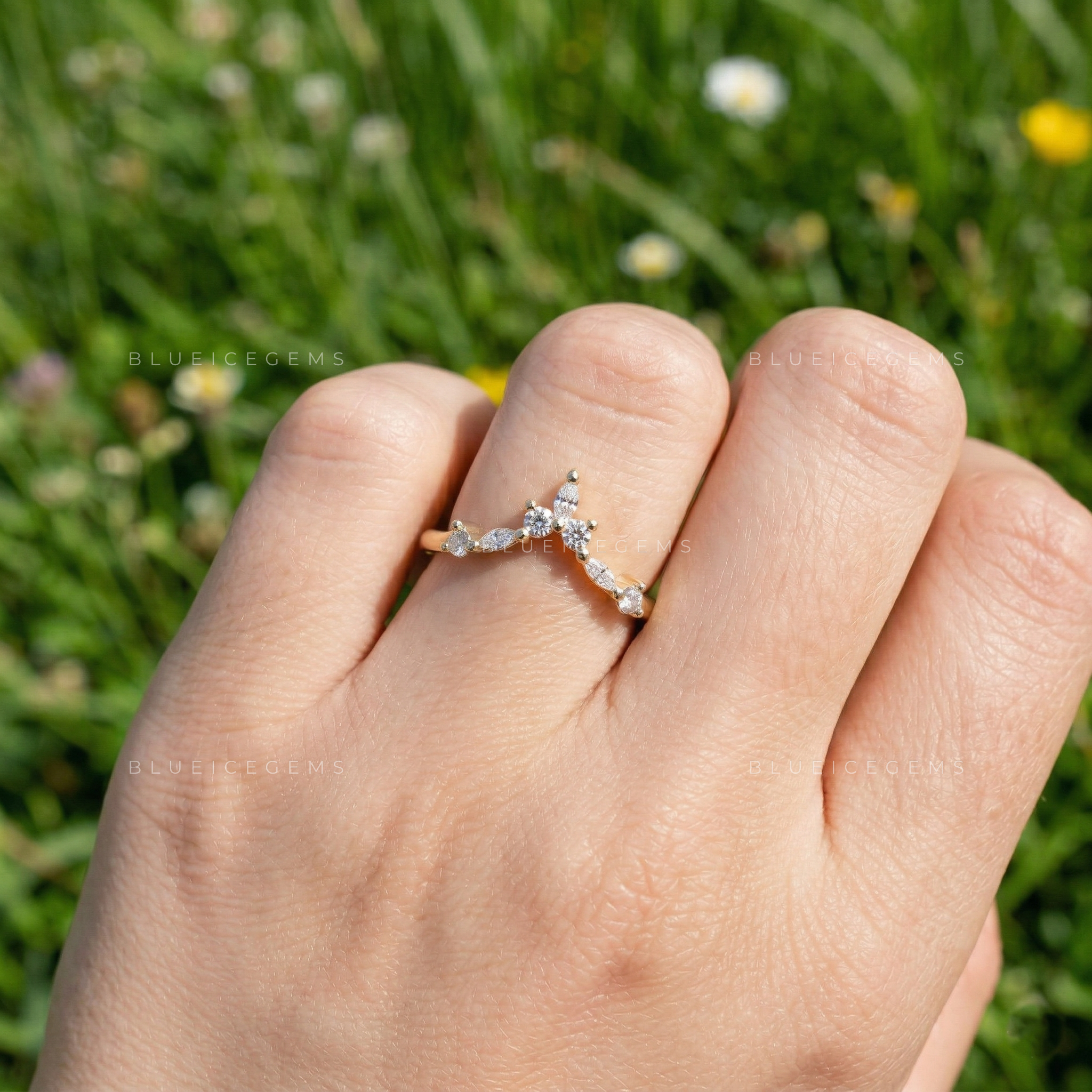Nature-Inspired Marquise and Round Diamond Floral Band
