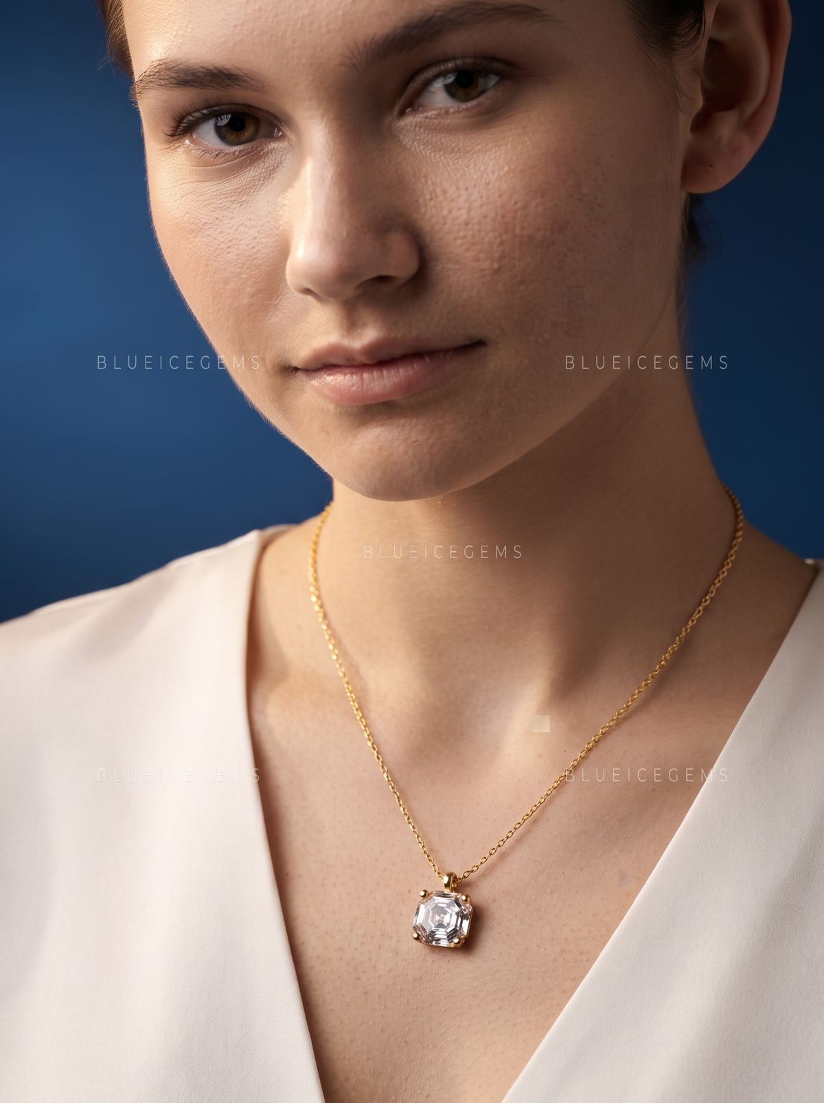 Octagonal Step Cut Solitaire Diamond Pendant