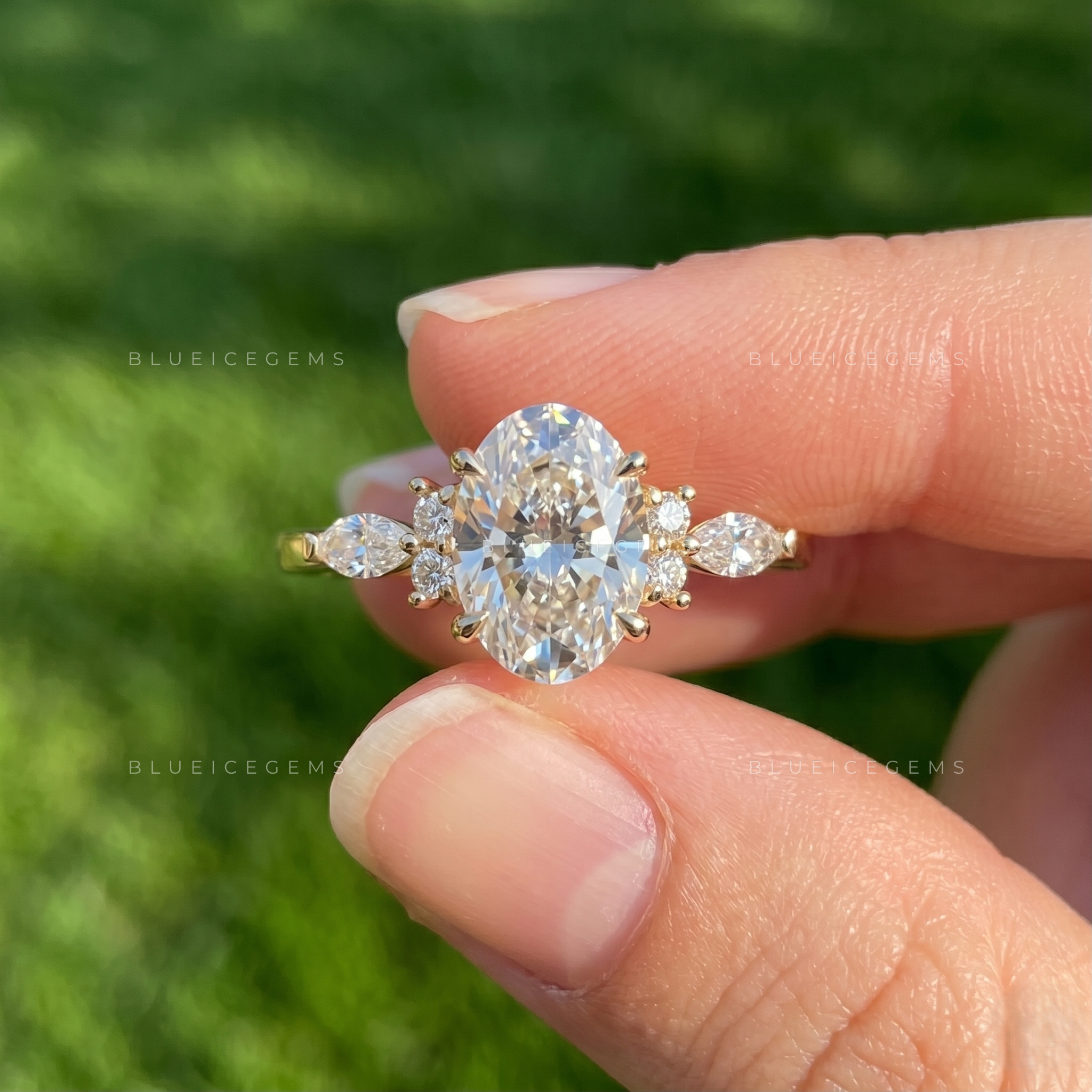 Enchanting Bloom Oval Cut Marquise Accent Engagement Ring