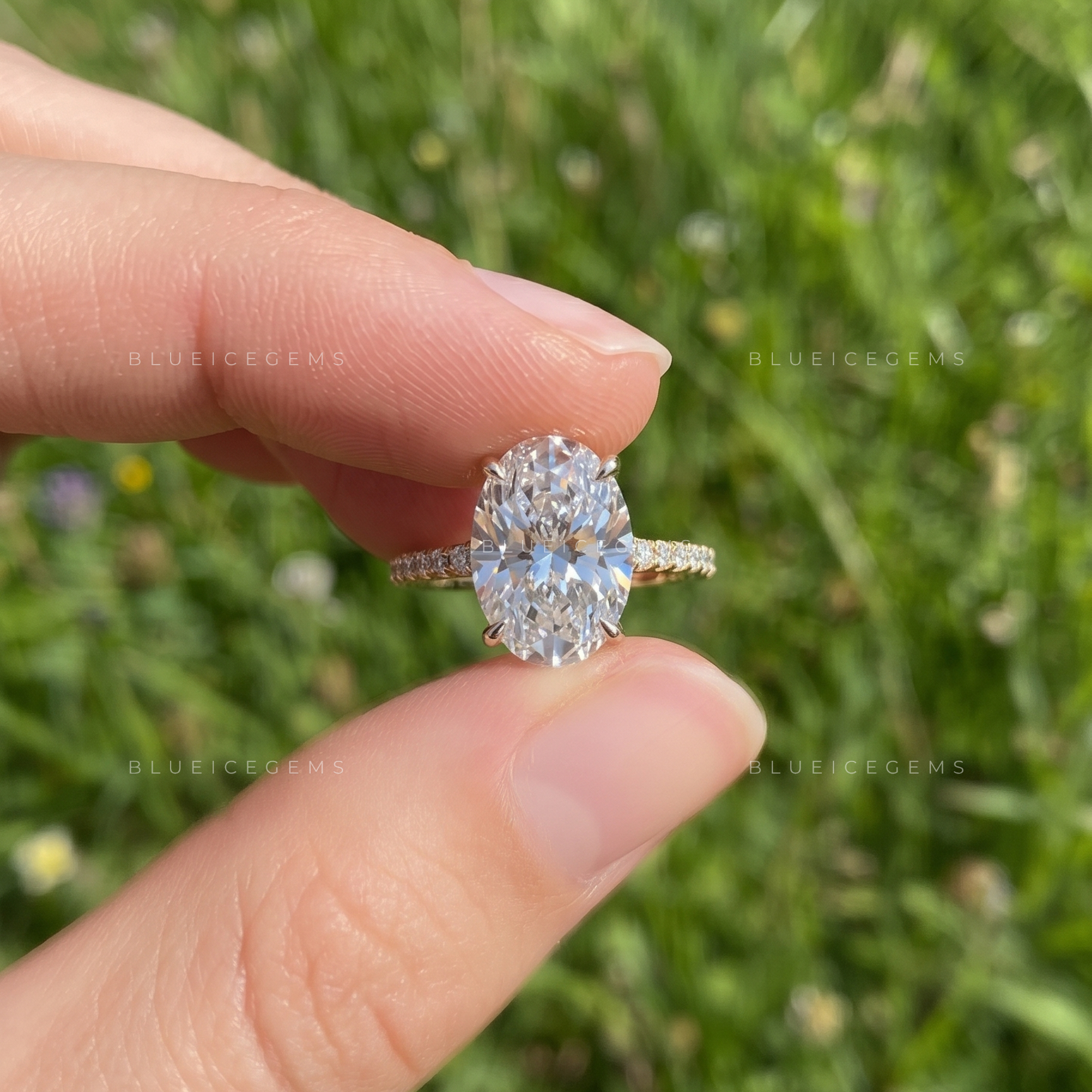 Serelle Oval Cut Certified Pavé Accent Solitaire Engagement Ring
