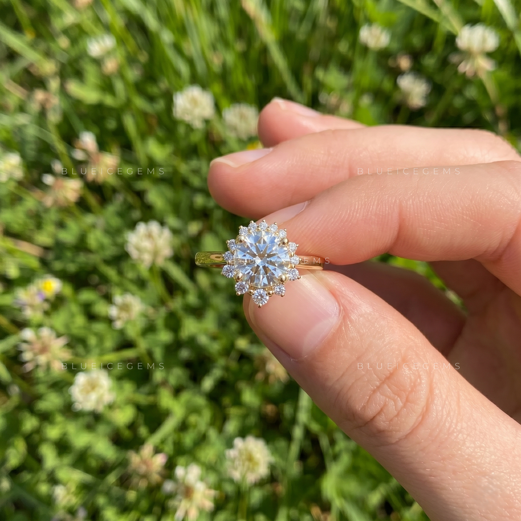 Captivating Floral Inspired Halo Statement Ring with Brilliant Accents