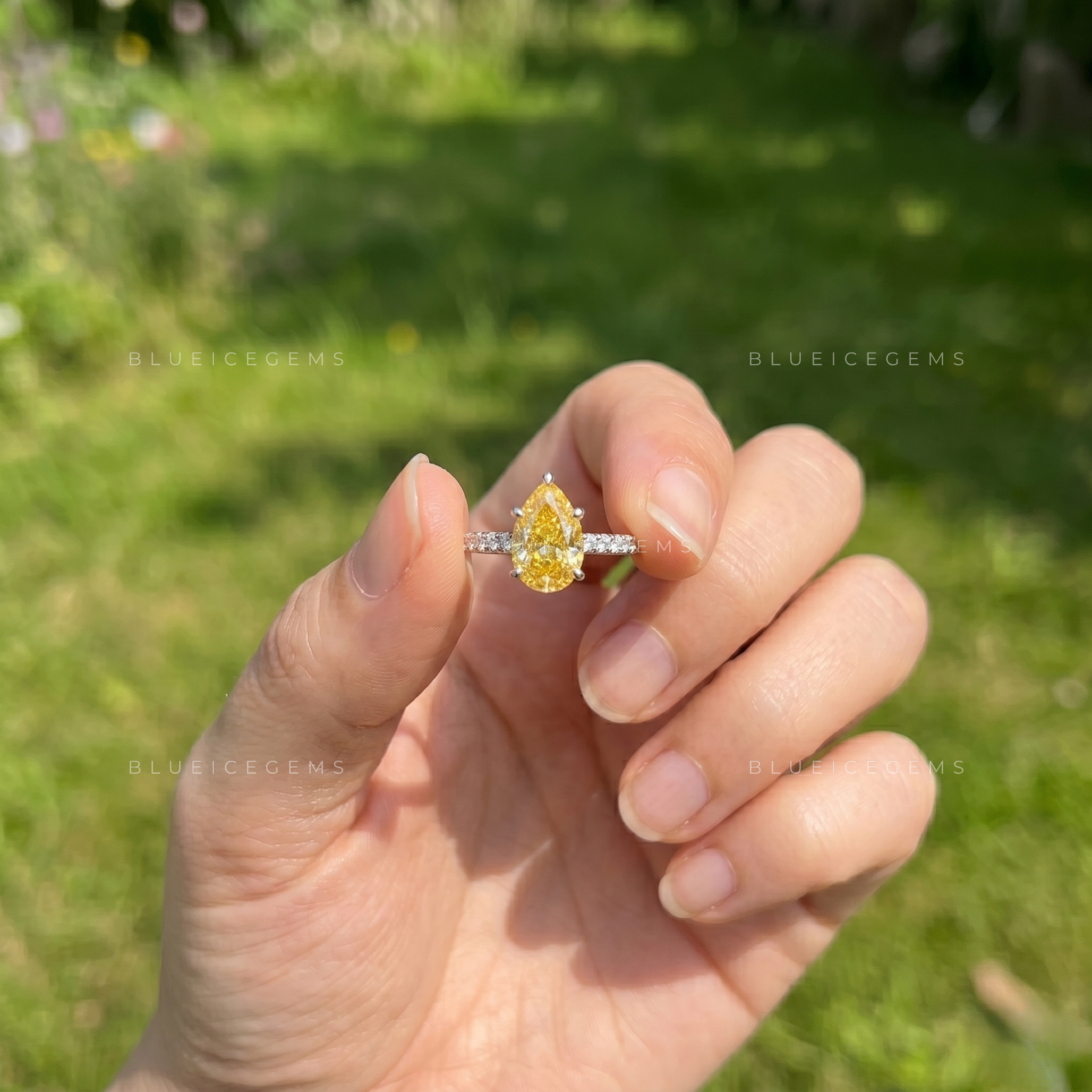 Golden Hour Radiance Pear Cut Halo Engagement Ring
