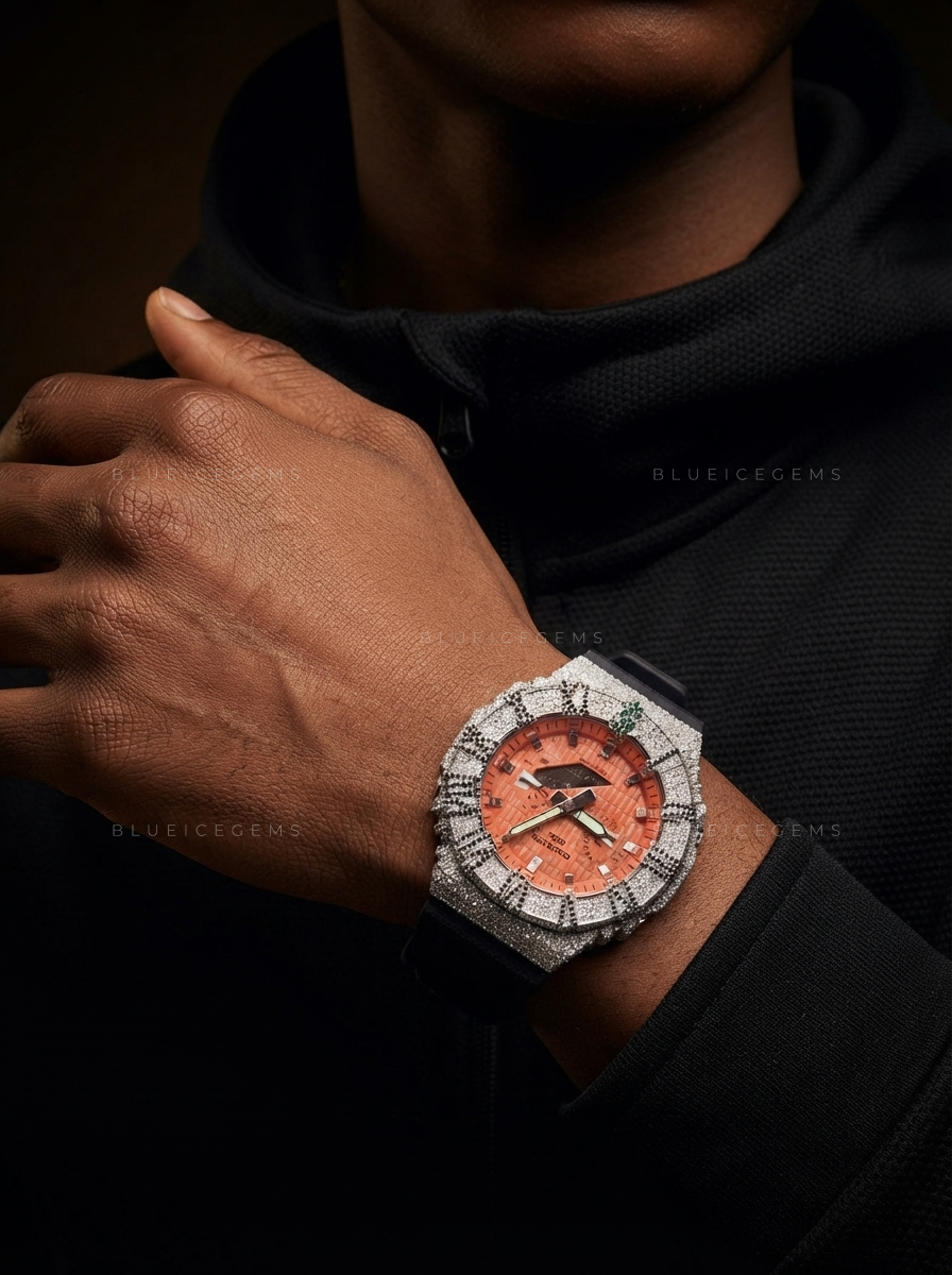 Green Money Crown Iced Watch – VVS1 Moissanite