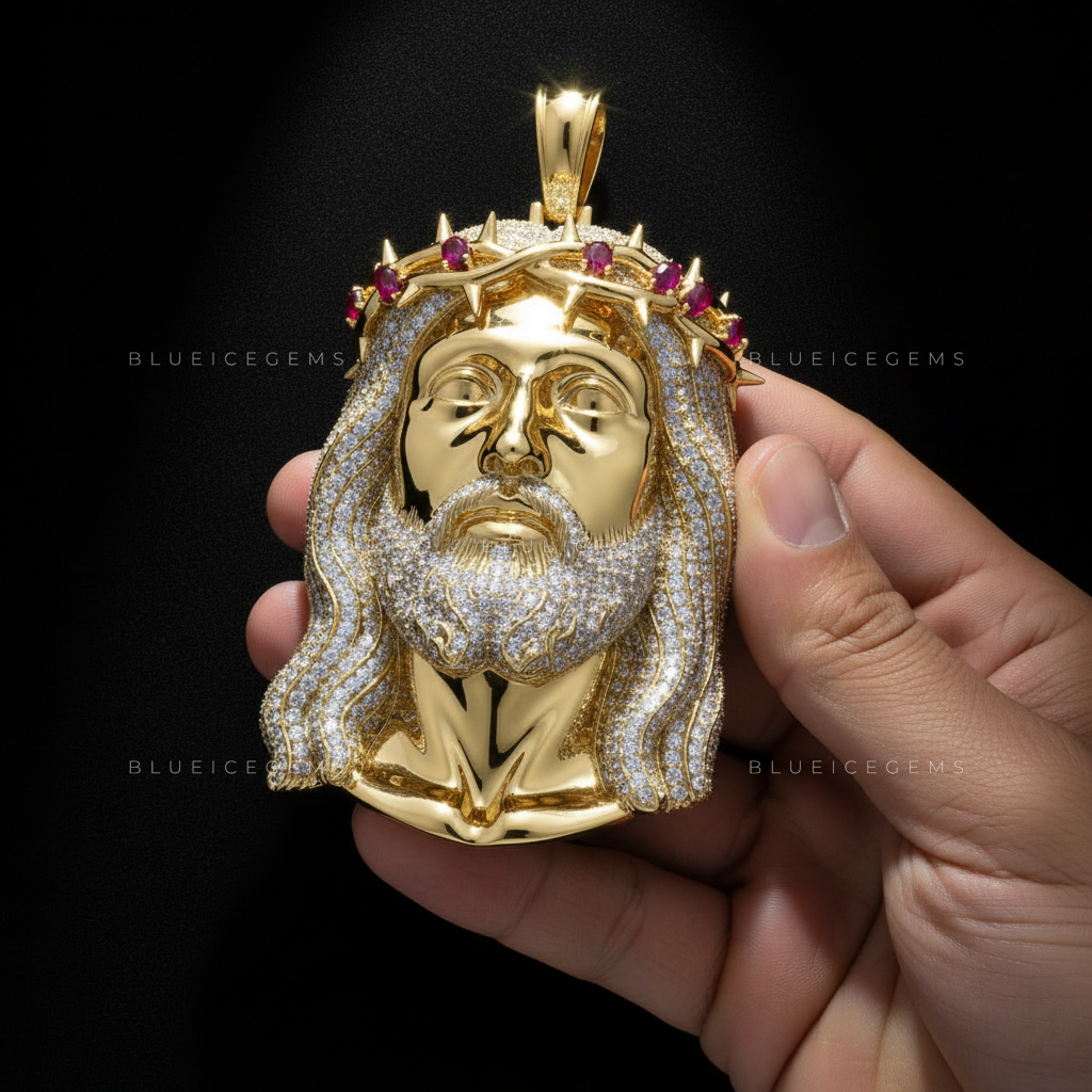 The "Ruby Sacrifice" Jesus Piece: Sculptural Gold & High-Density Frost Sovereign