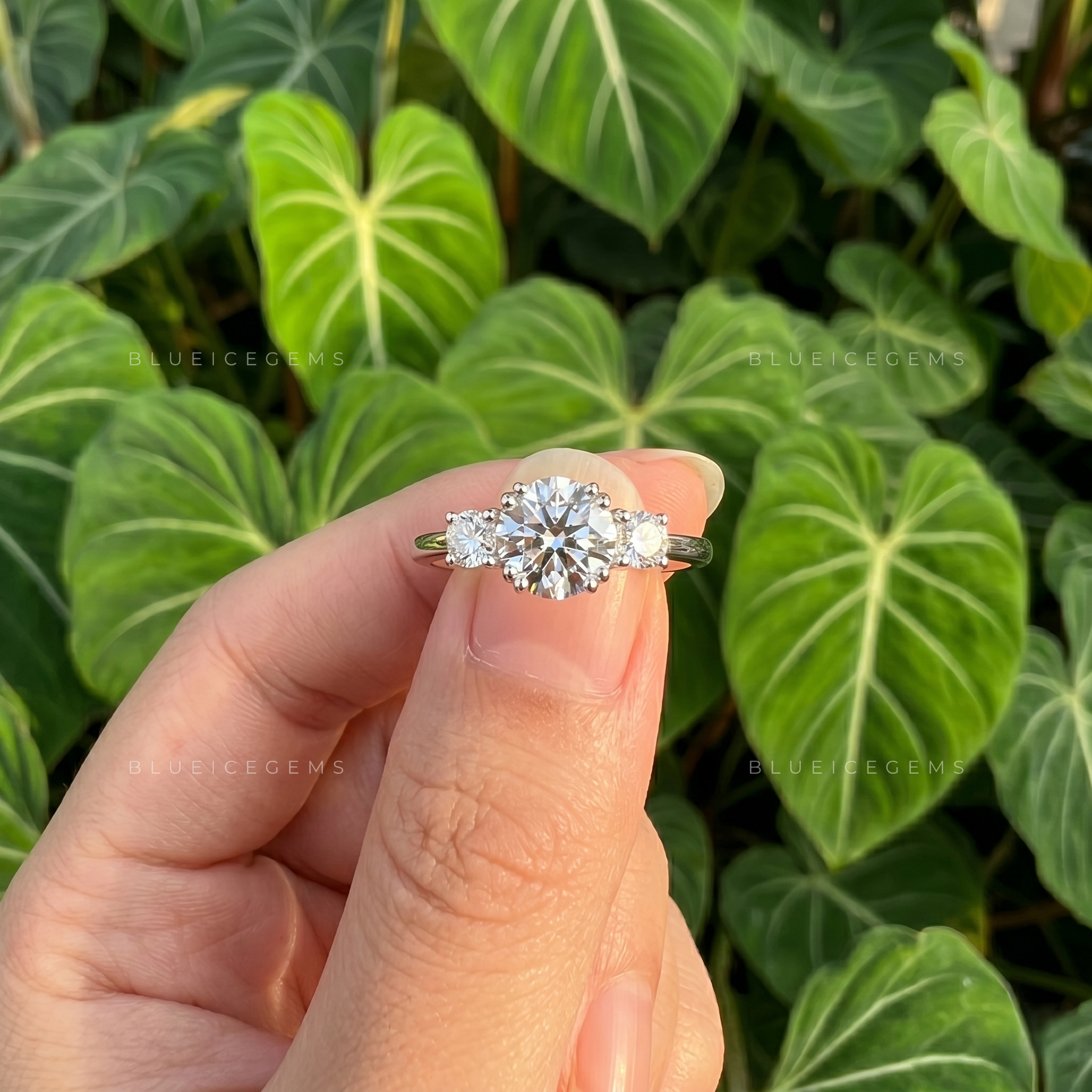 Celestial Splendor Round Brilliant Three Stone Trilogy Engagement Ring