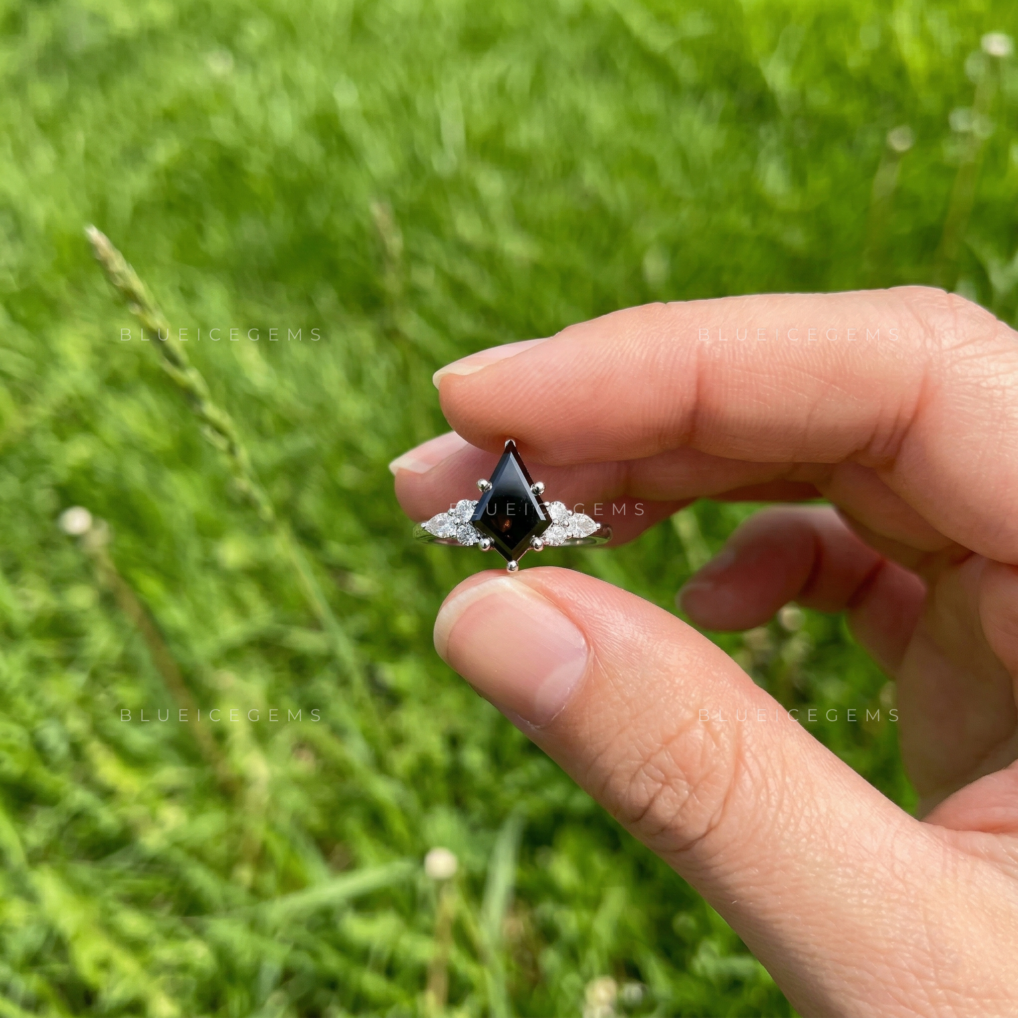 Midnight Noir Kite Cut Black Diamond Celestial Accent Ring