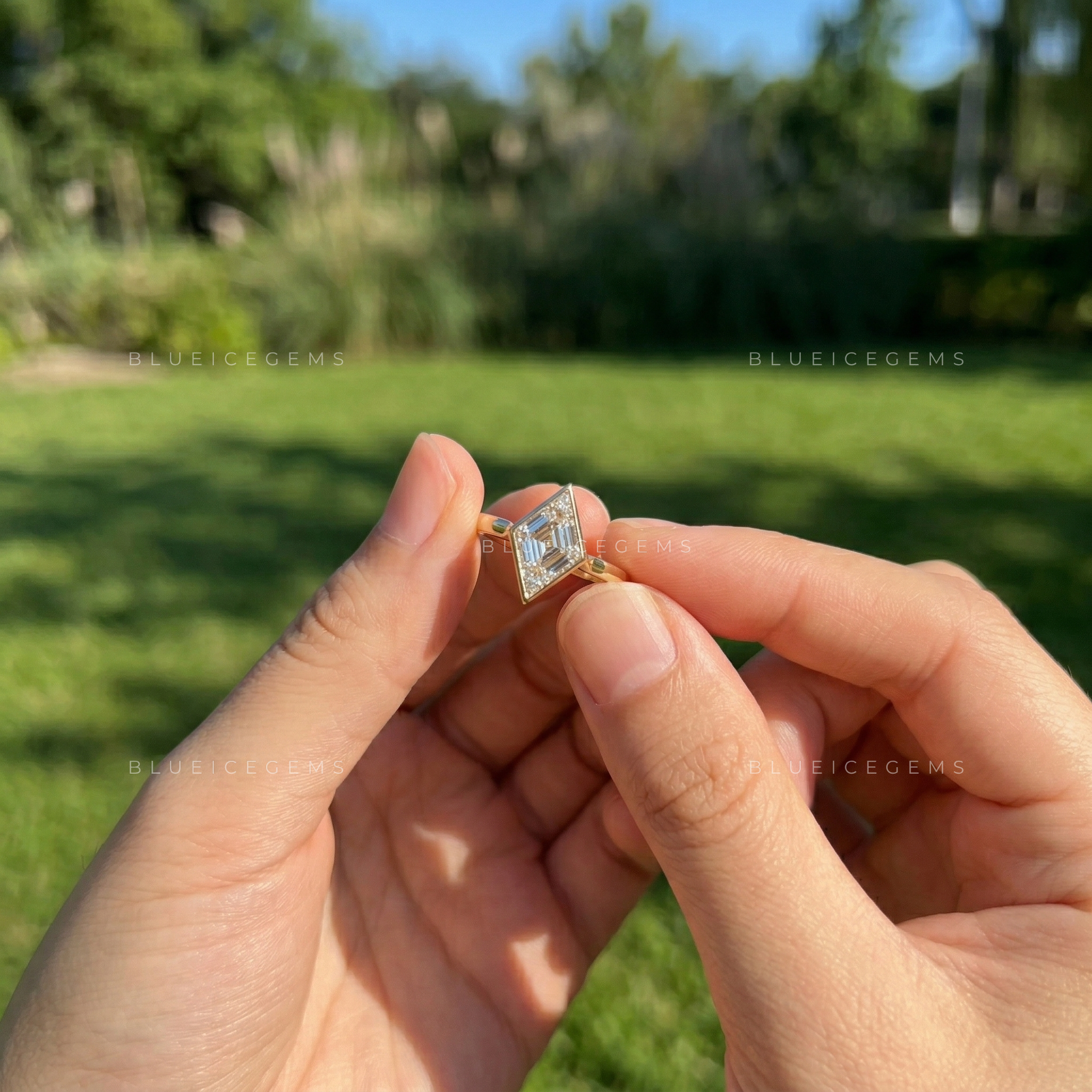 Geometric Elegance Lozenge Cut Solitaire Engagement Ring