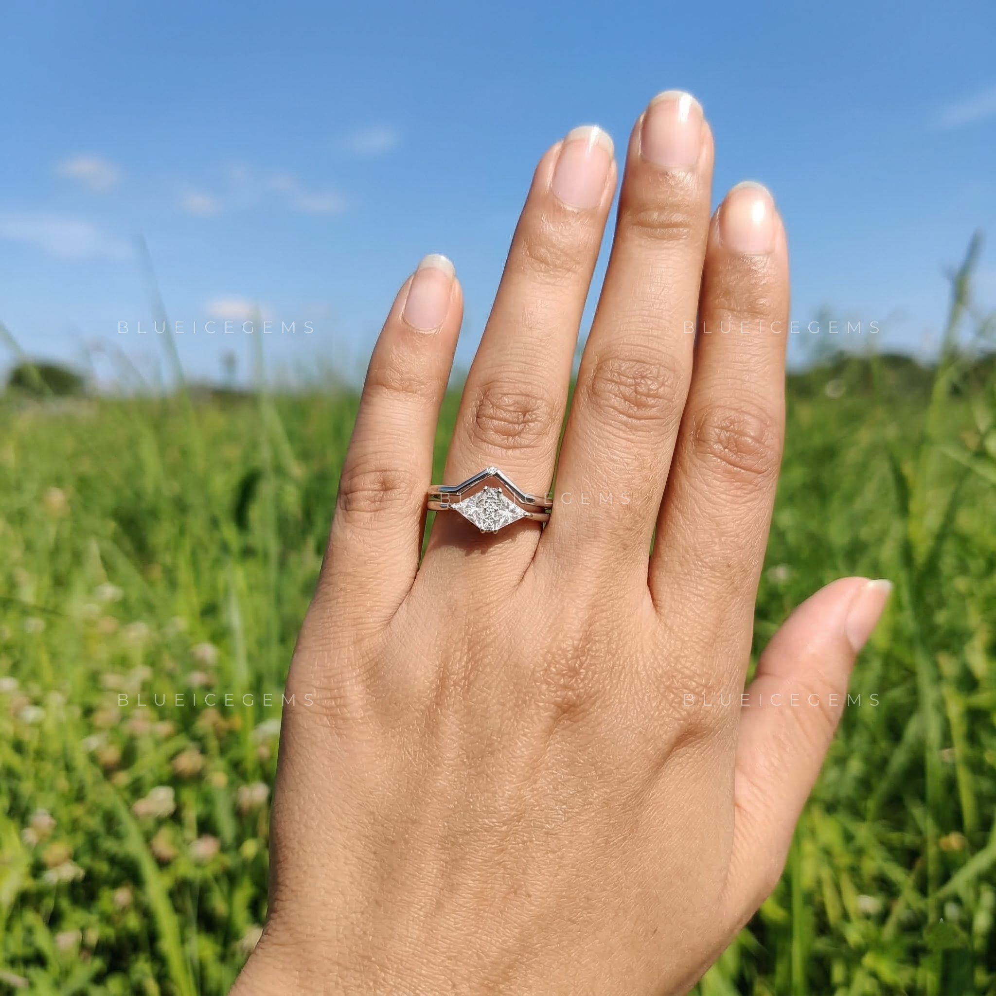 Modern Trillion Cut Geometric Bridal Set