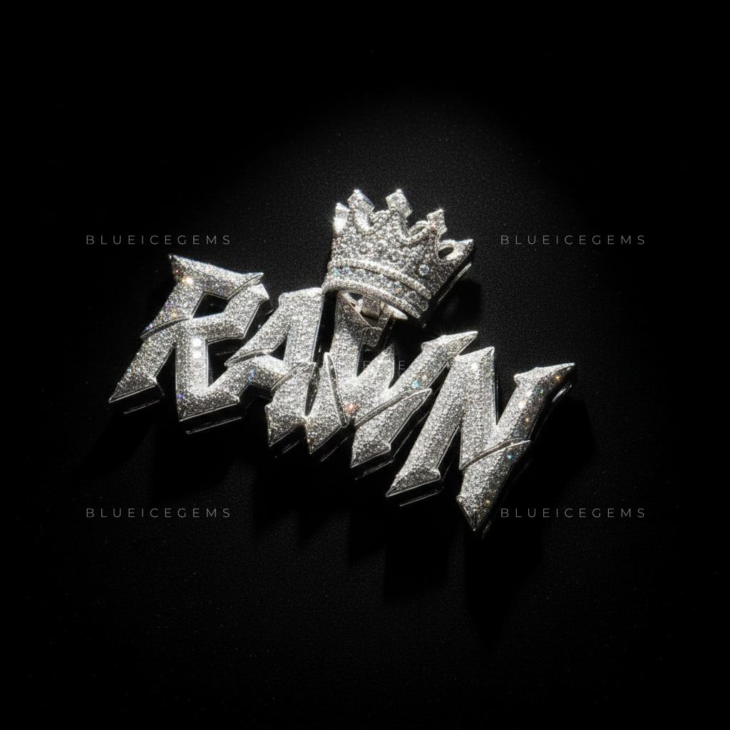 "RAWN" Custom Sharp-Script Iced-Out Pendant with Crown