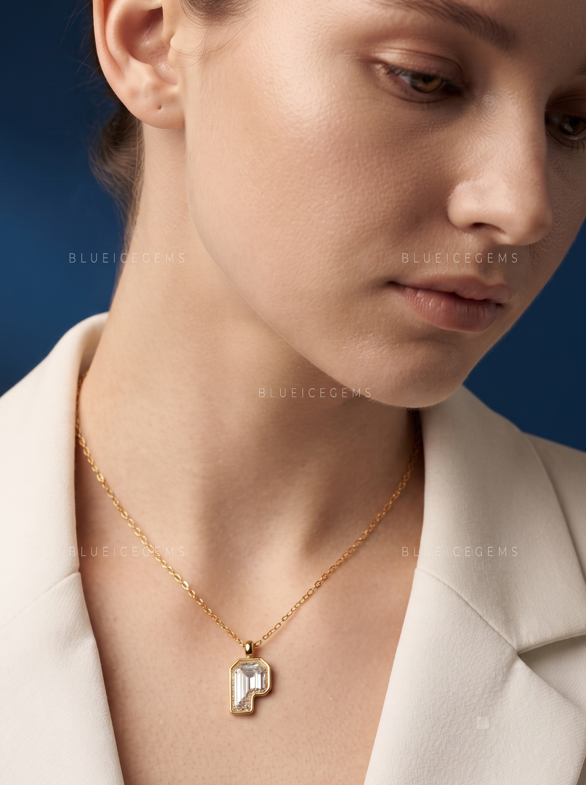 P-Shaped Unique Cut Solitaire Diamond Pendant