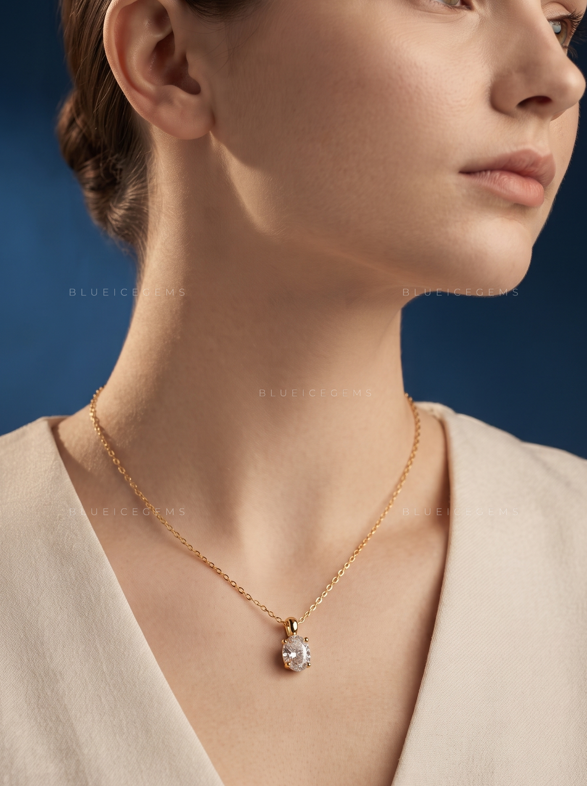 Oval Solitaire Diamond Pendant