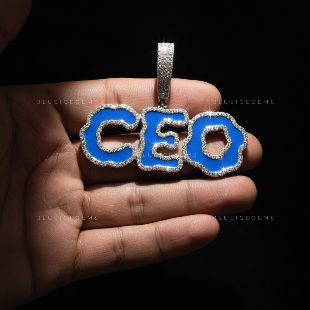 The "CEO" Azure Sovereign: Electric Blue Enamel & Diamond Cloud-Cut Pendant