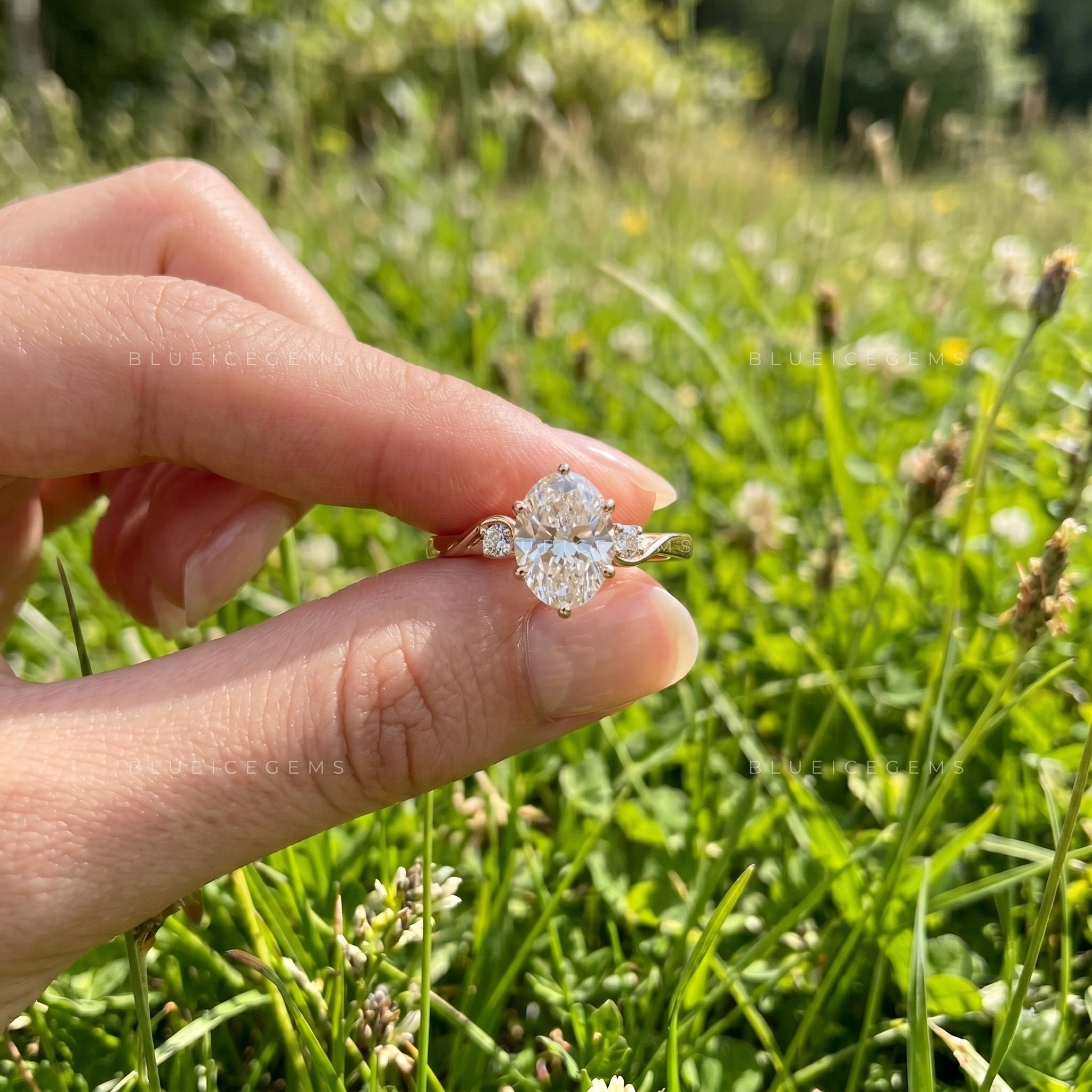 Ethereal Majesty Oval Brilliant Cut Pave Accent Engagement Ring