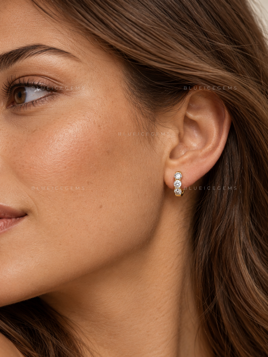Shared Prong Diamond Huggie Earrings
