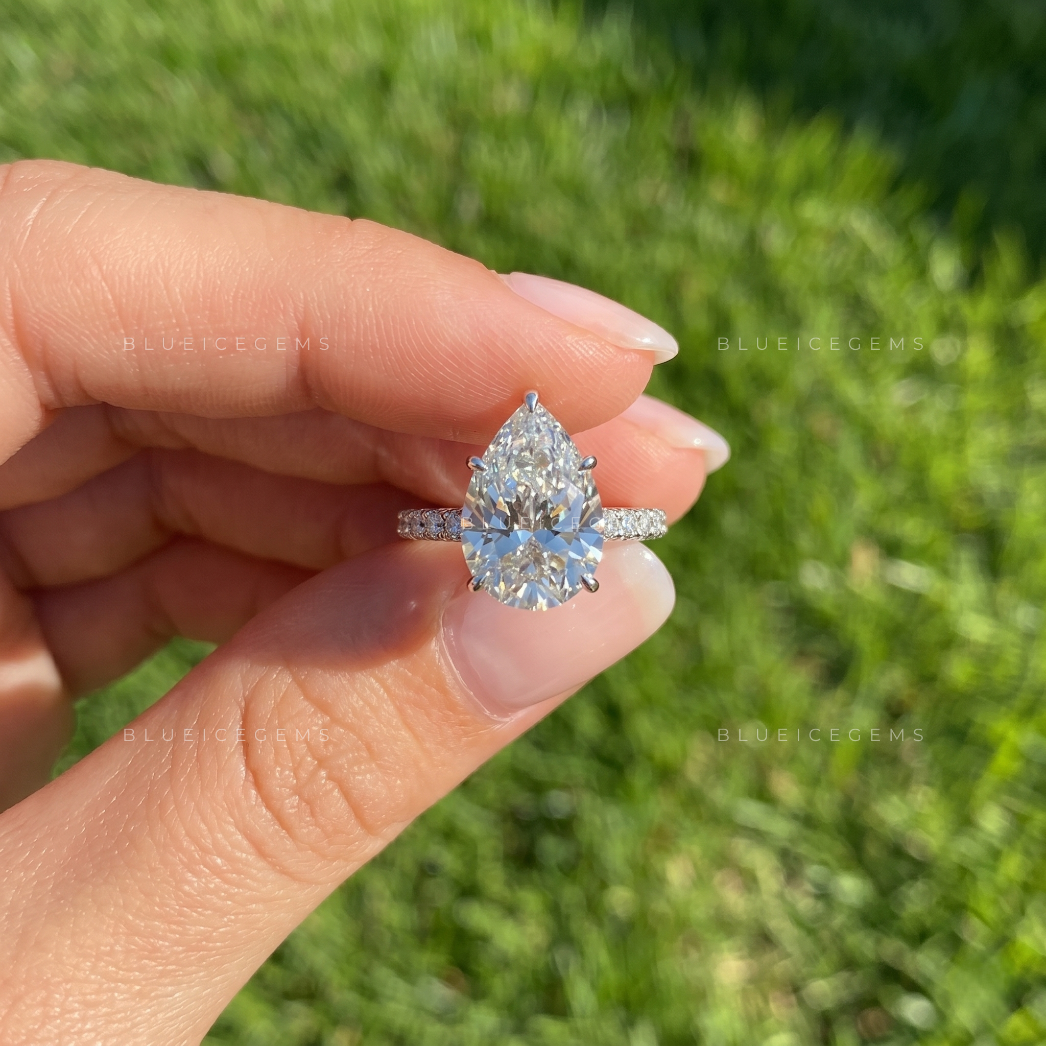 Astera Pear Cut Certified Pavé Accent Solitaire Engagement Ring