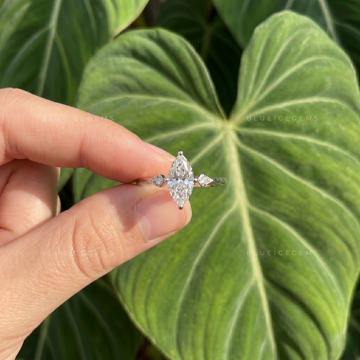 Majestic Elegance Marquise Cut Three-Stone Trilogy Engagement Ring
