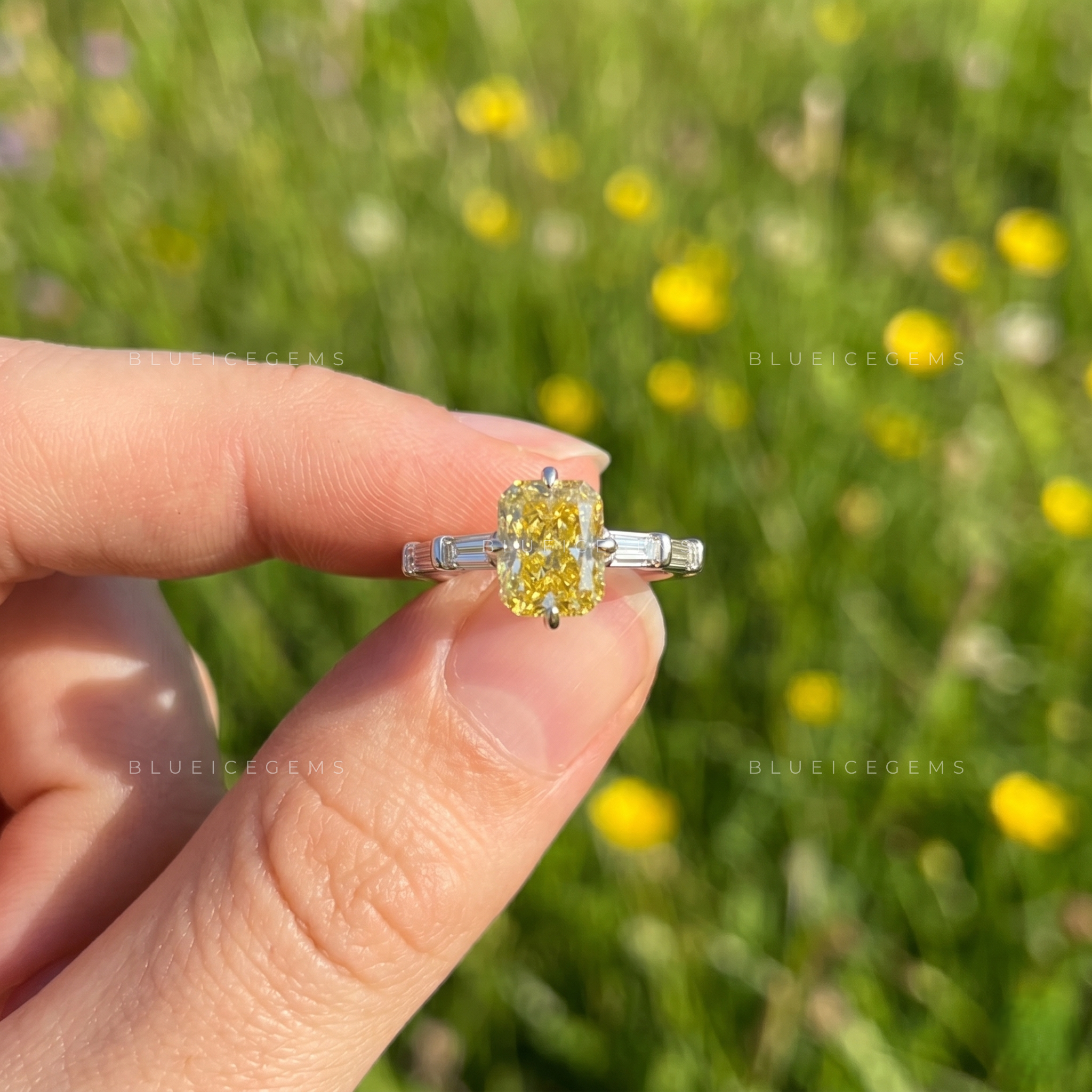 Sunshine Elegance Elongated Cushion Cut Compass Prong Promise Ring