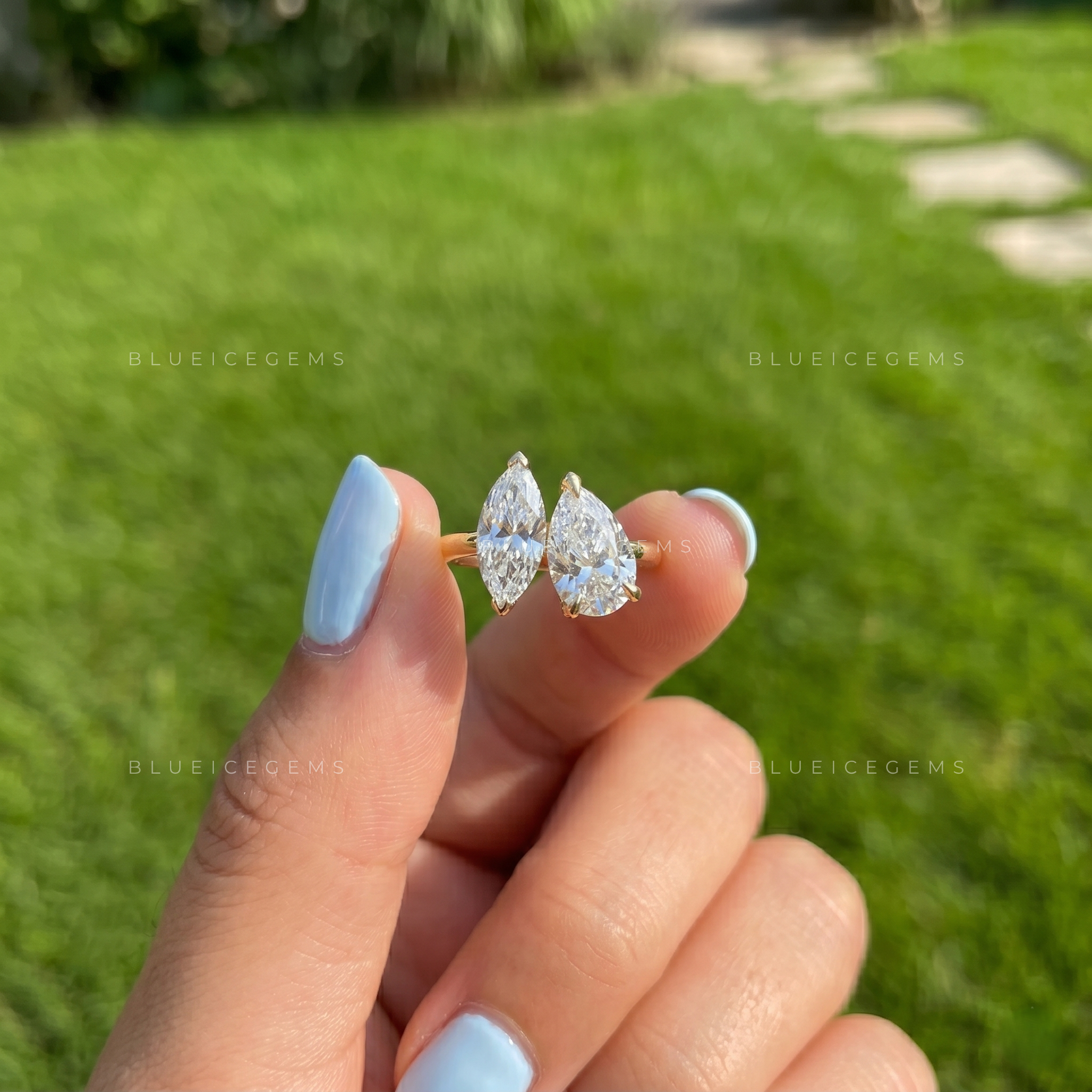 Enchanting Dual Pear and Marquise Cut Toi Et Moi Statement Ring