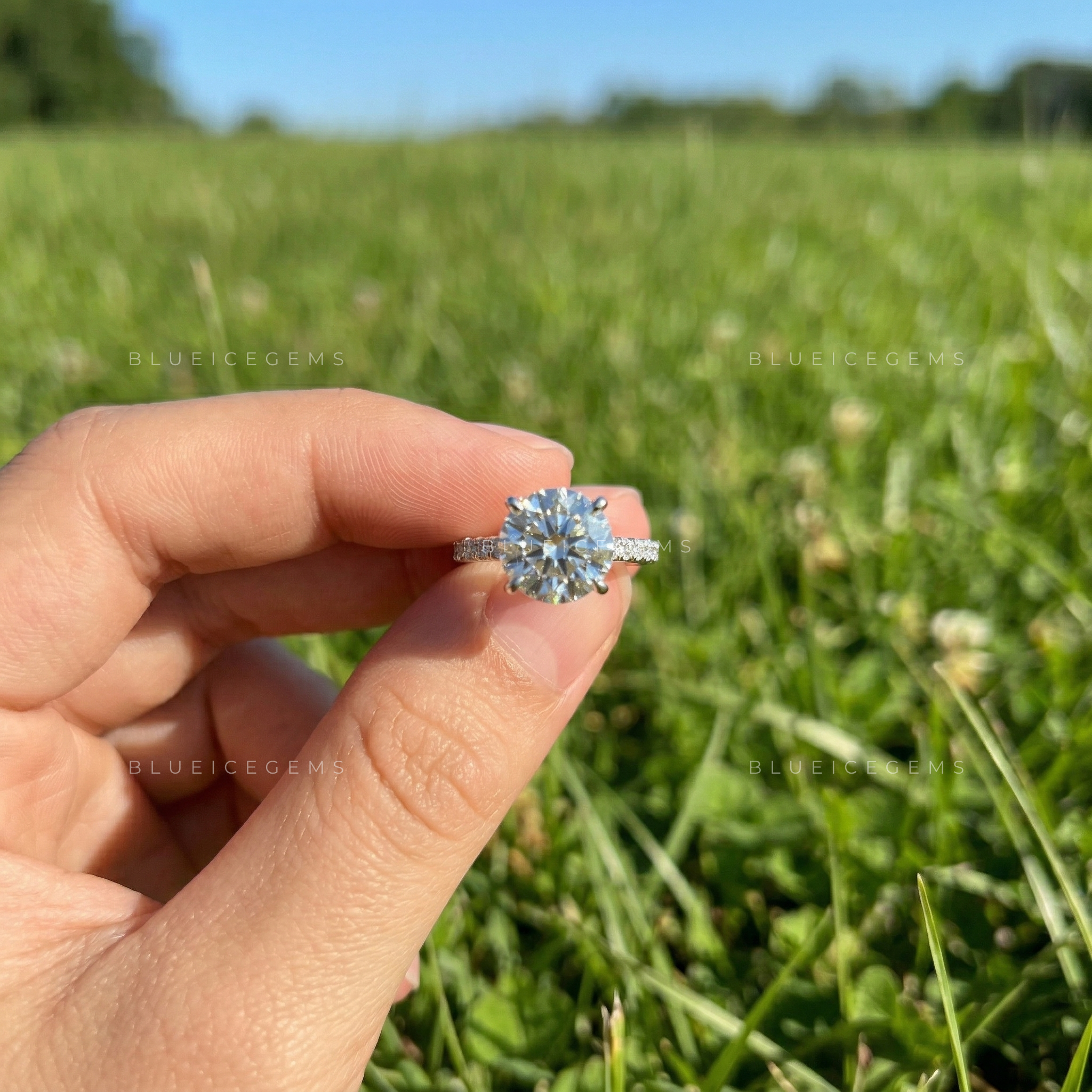 Celestial Fire Round Brilliant Cut Pavé Engagement Ring