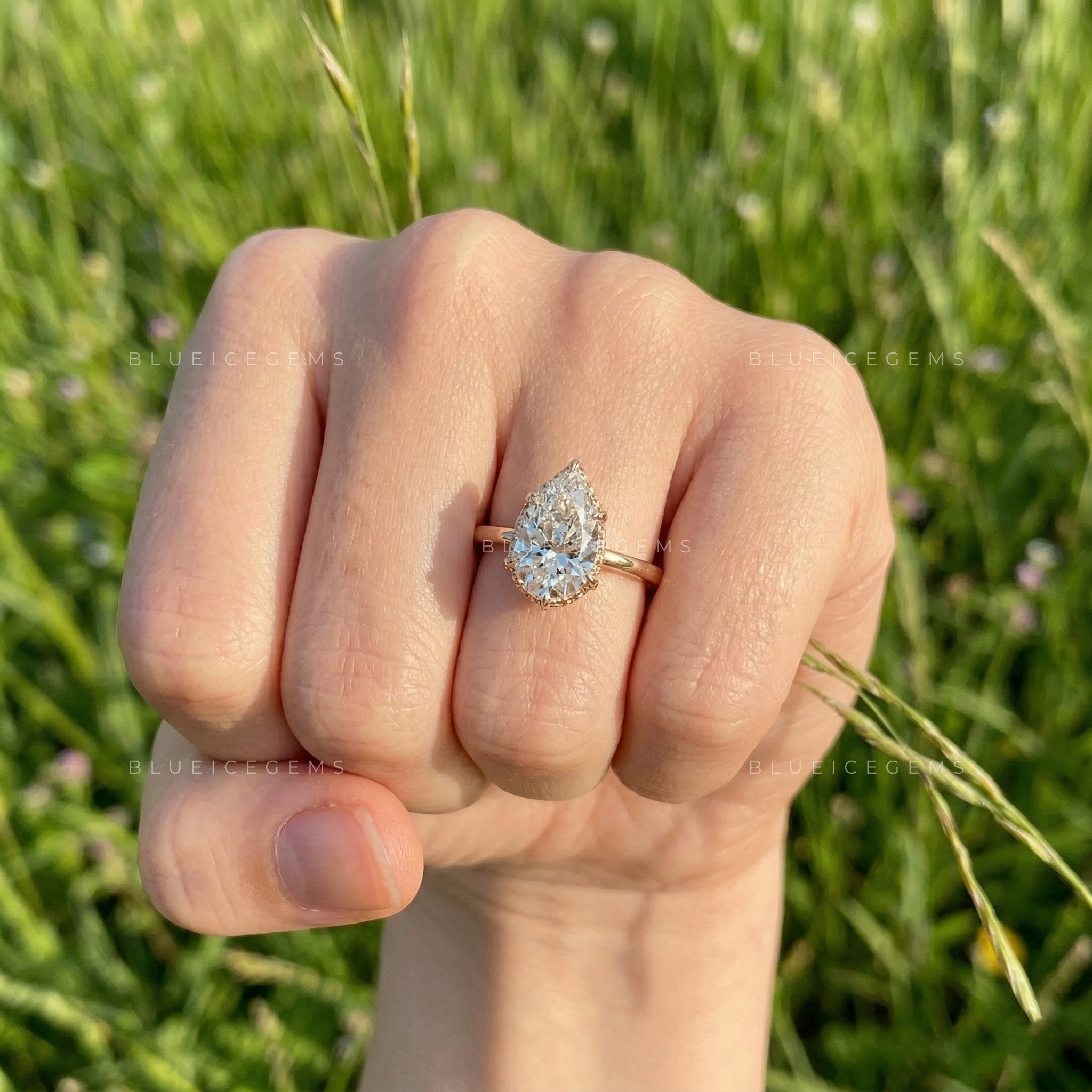 Midnight Bloom Pear Cut Lab Grown Diamond Hidden Halo Ring