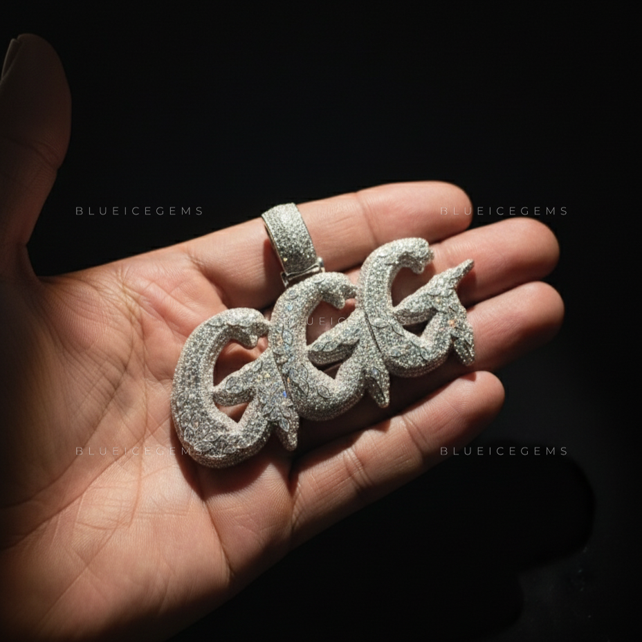 The "GGG" Floral Infusion: Marquise-Mosaic & 3D Bubble Script Pendant