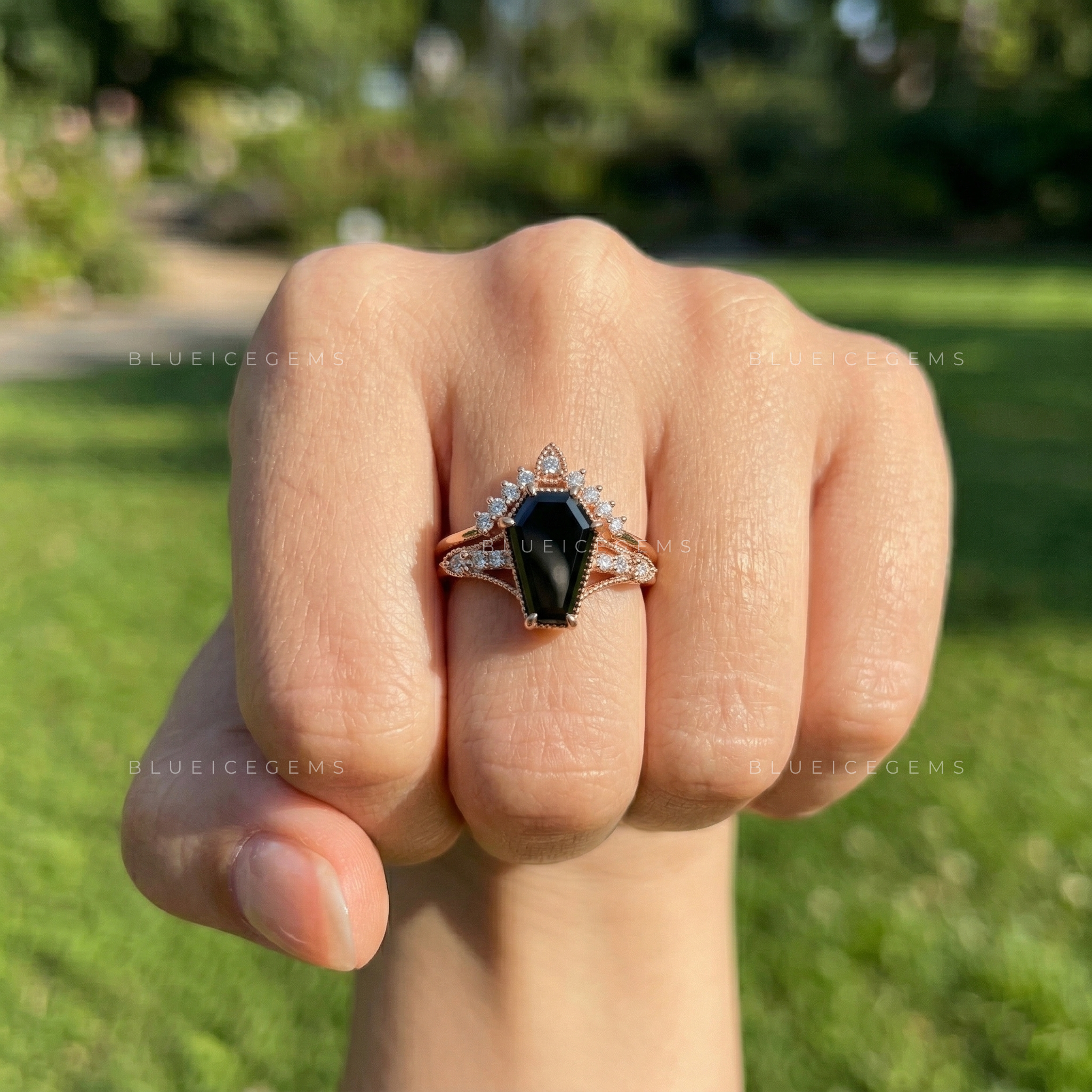 Midnight Noir Coffin Cut Black Diamond Bridal Set