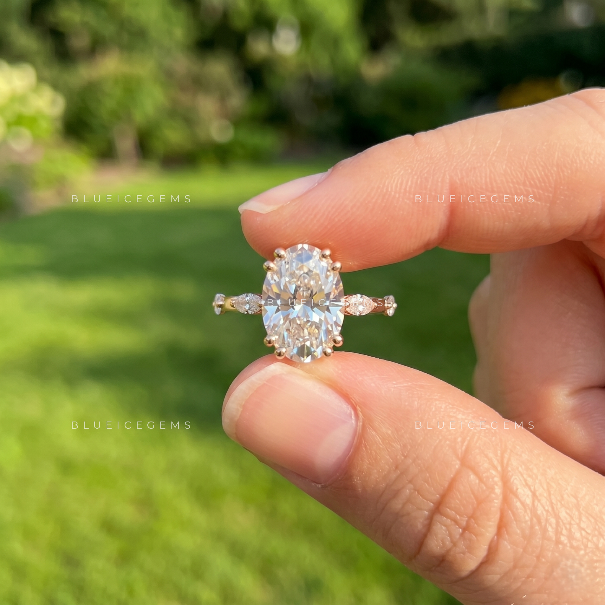 Whispering Elegance Oval Brilliant Marquise Accent Engagement Ring