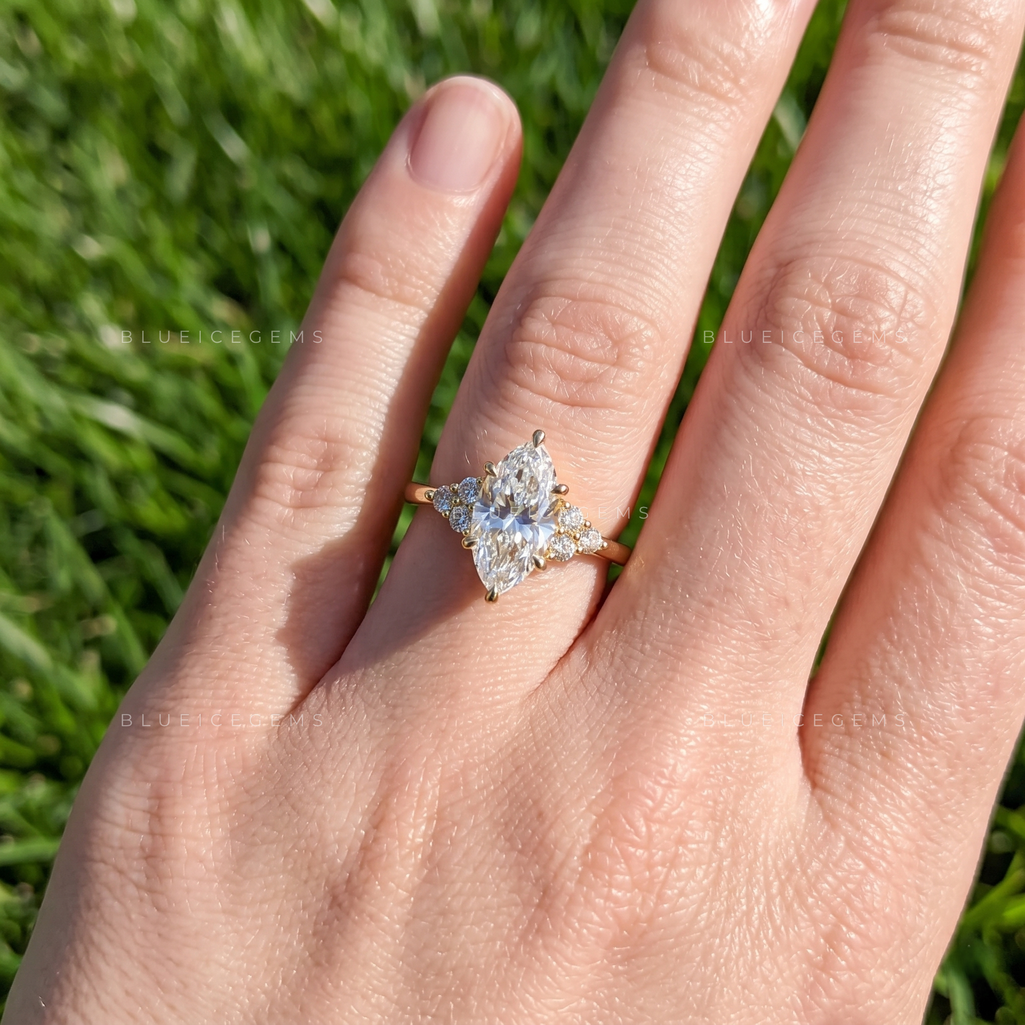 Vintage Radiance Marquise Cut Six-Prong Cluster Accent Engagement Ring