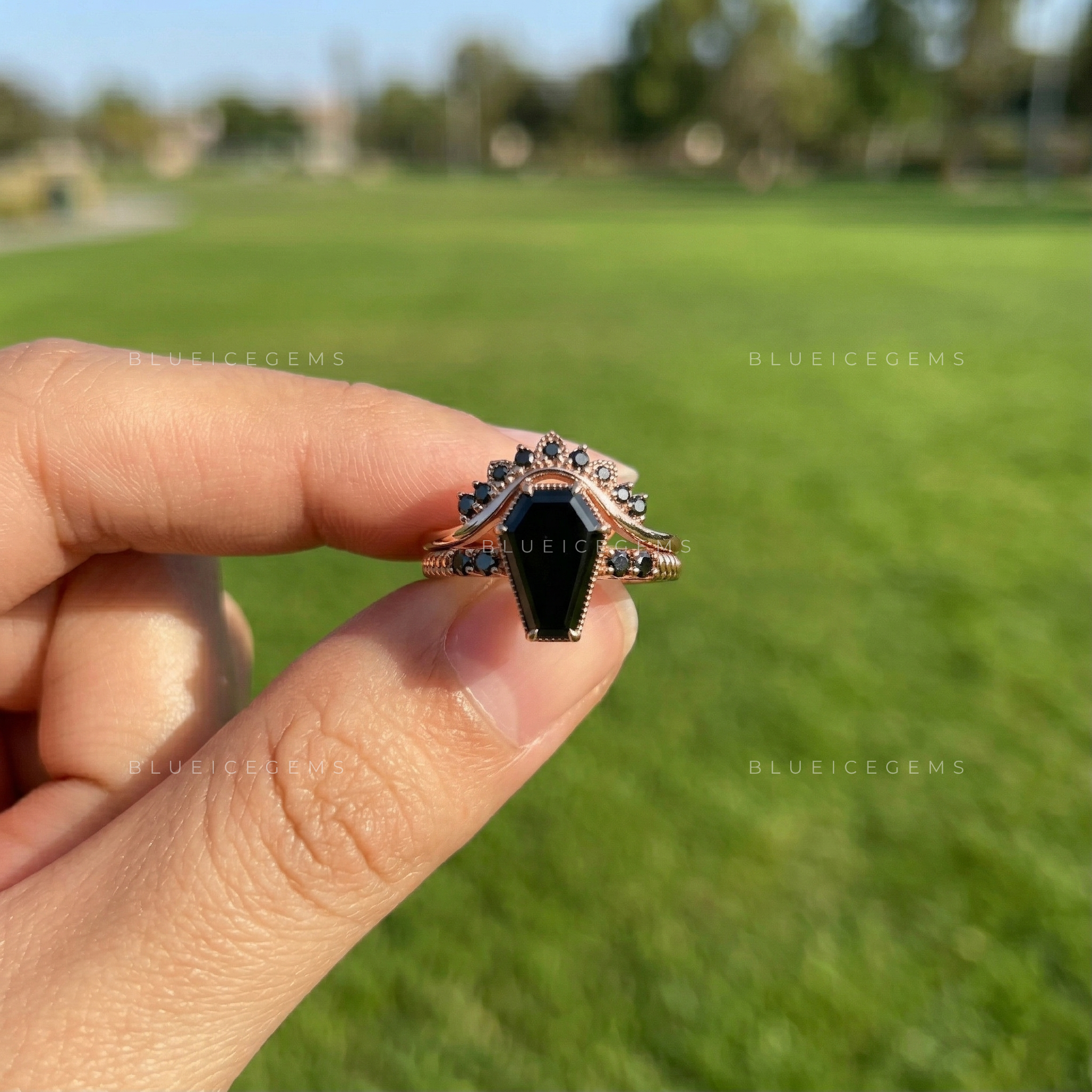 Midnight Noir Coffin Cut Black Diamond Bridal Set