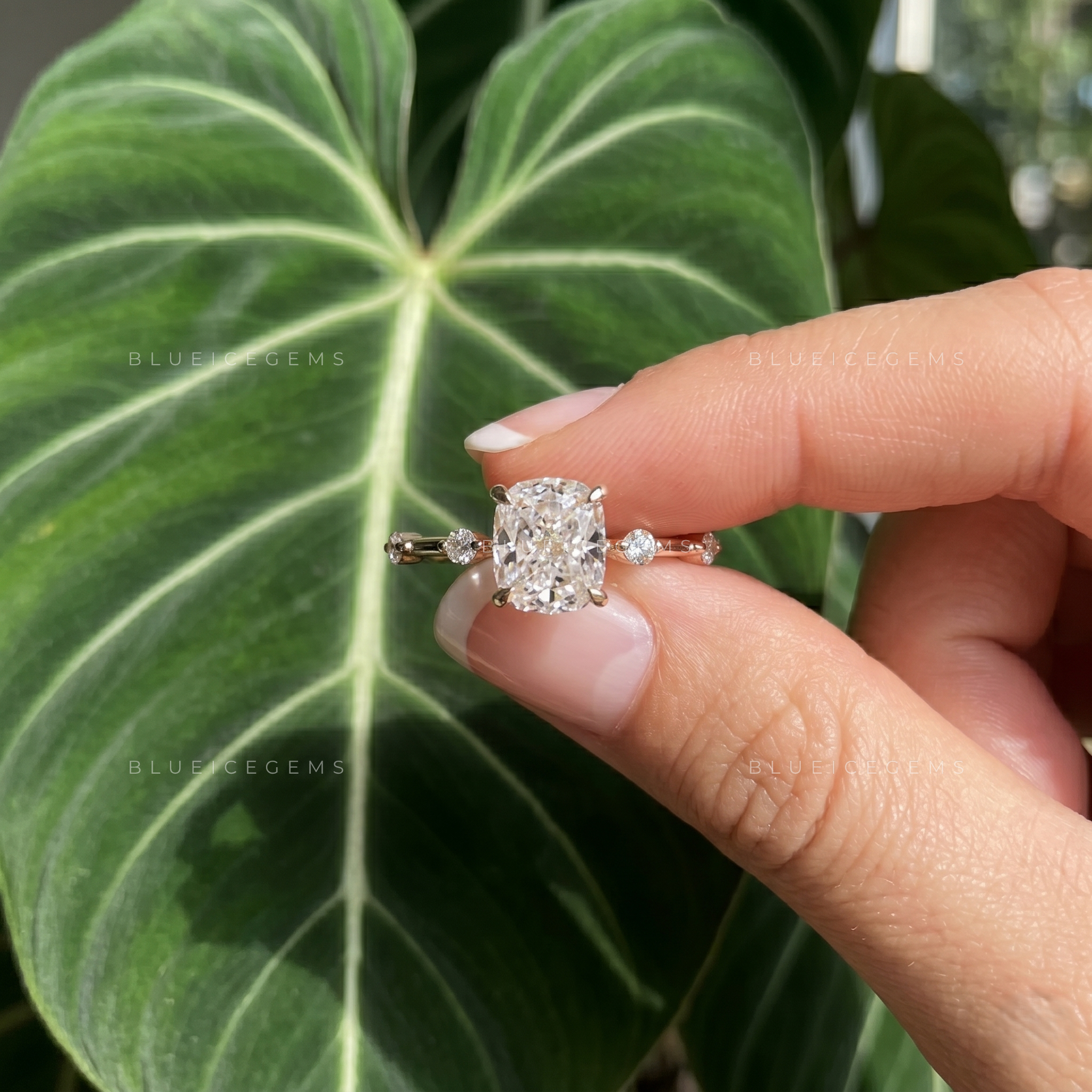 Velvet Romance Cushion Cut Solitaire Engagement Ring with Secret Accent Detail