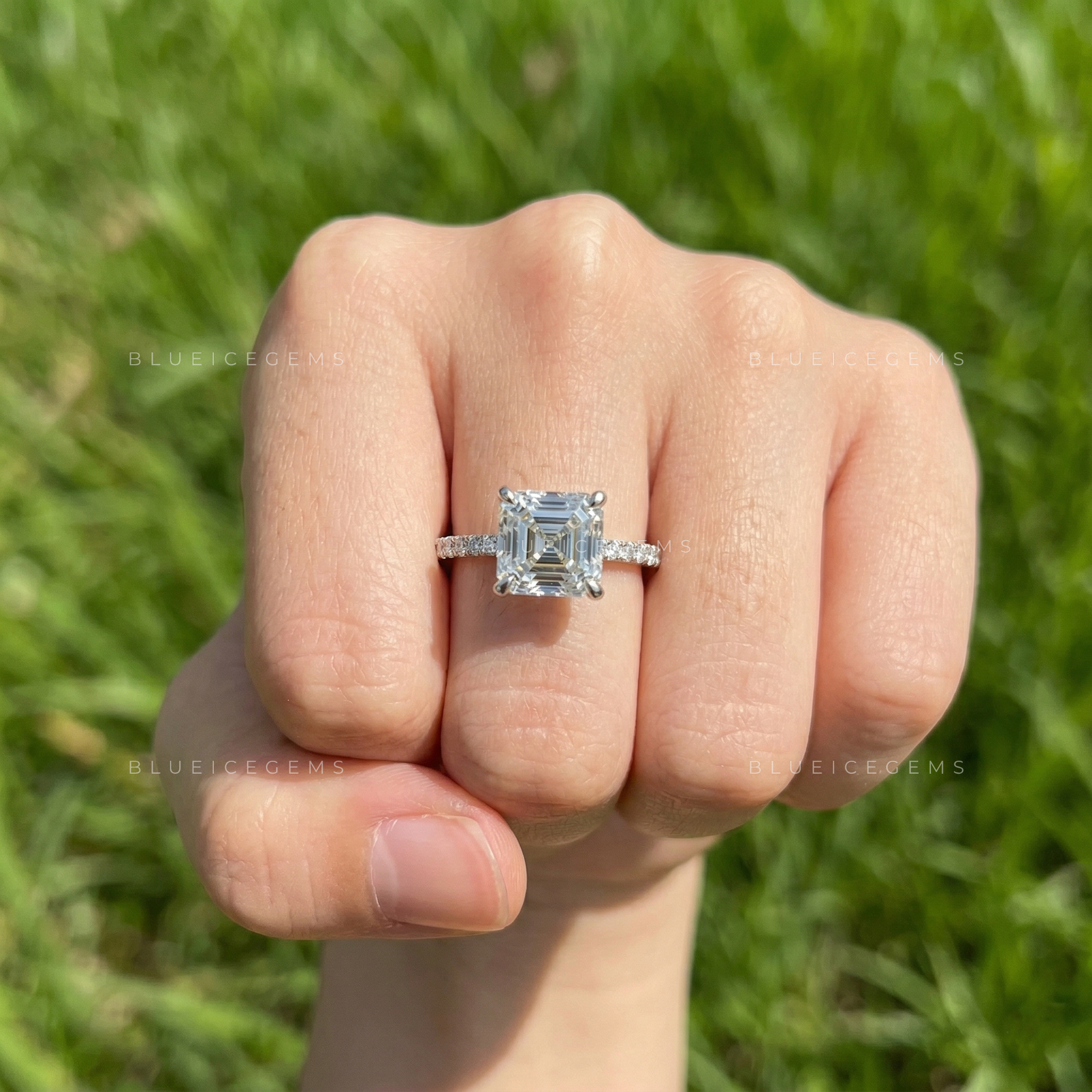 Modern Asscher Cut Hidden Halo Engagement Ring