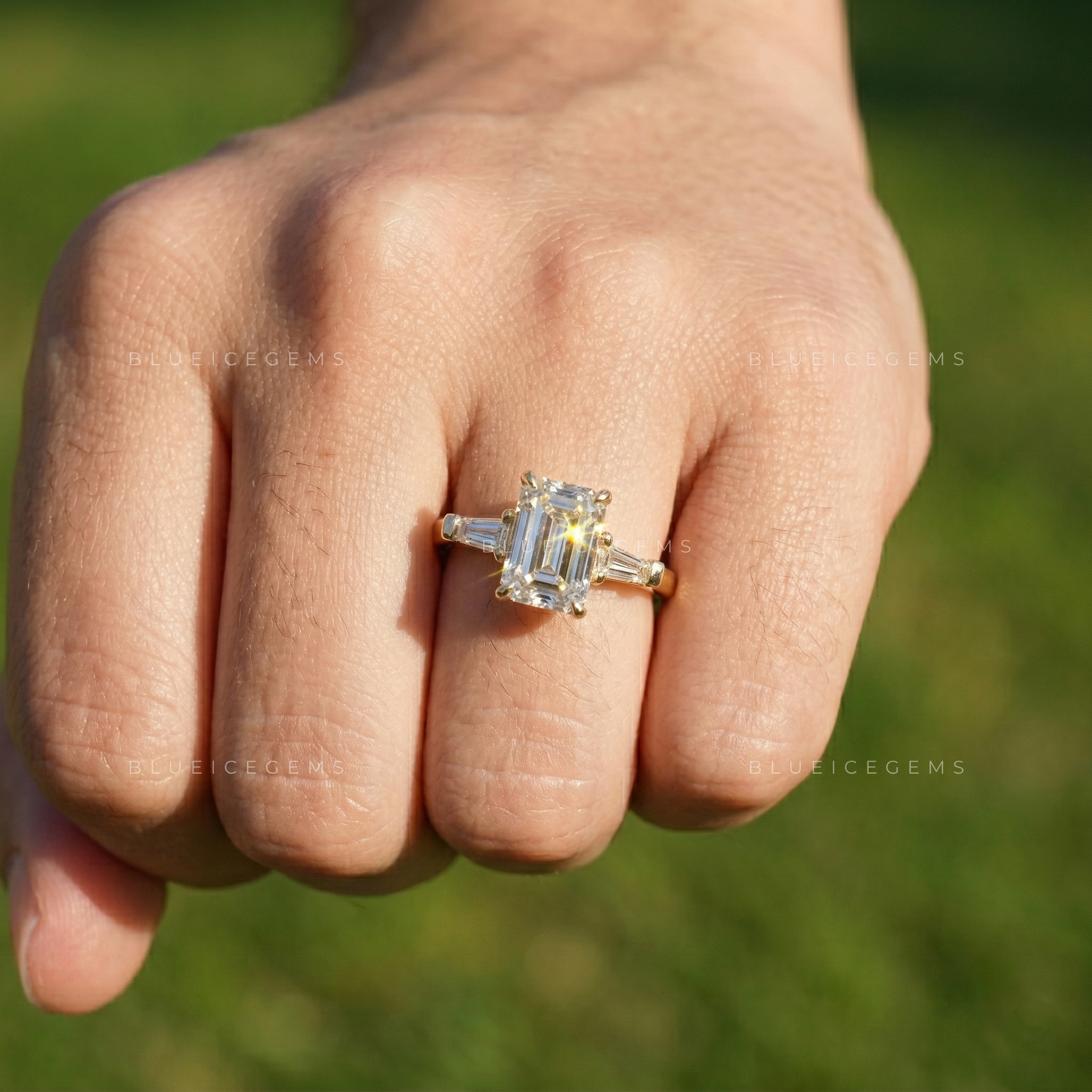 Vintage Sophistication Emerald and Tapered Baguette Trilogy Ring