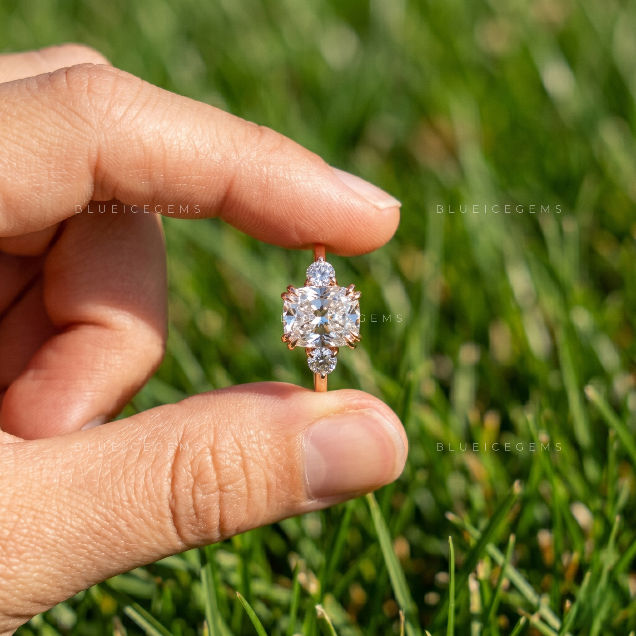 Majestic Cushion Brilliant Trilogy Artisanal Engagement Ring