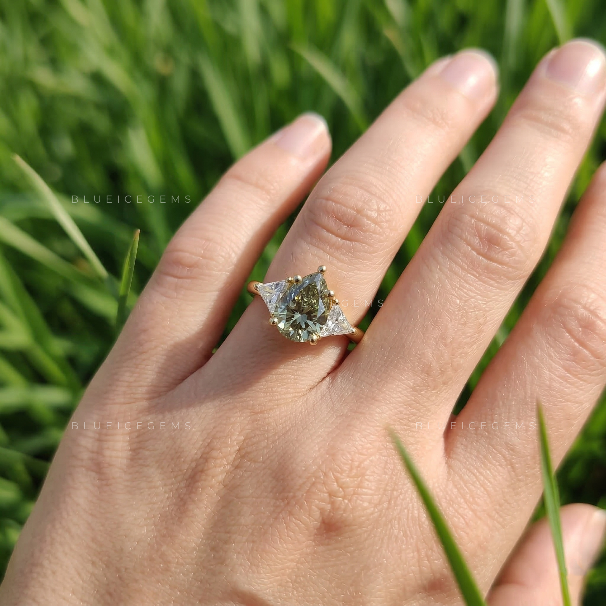 Sunlit Majesty Pear and Triangle Trilogy Ring