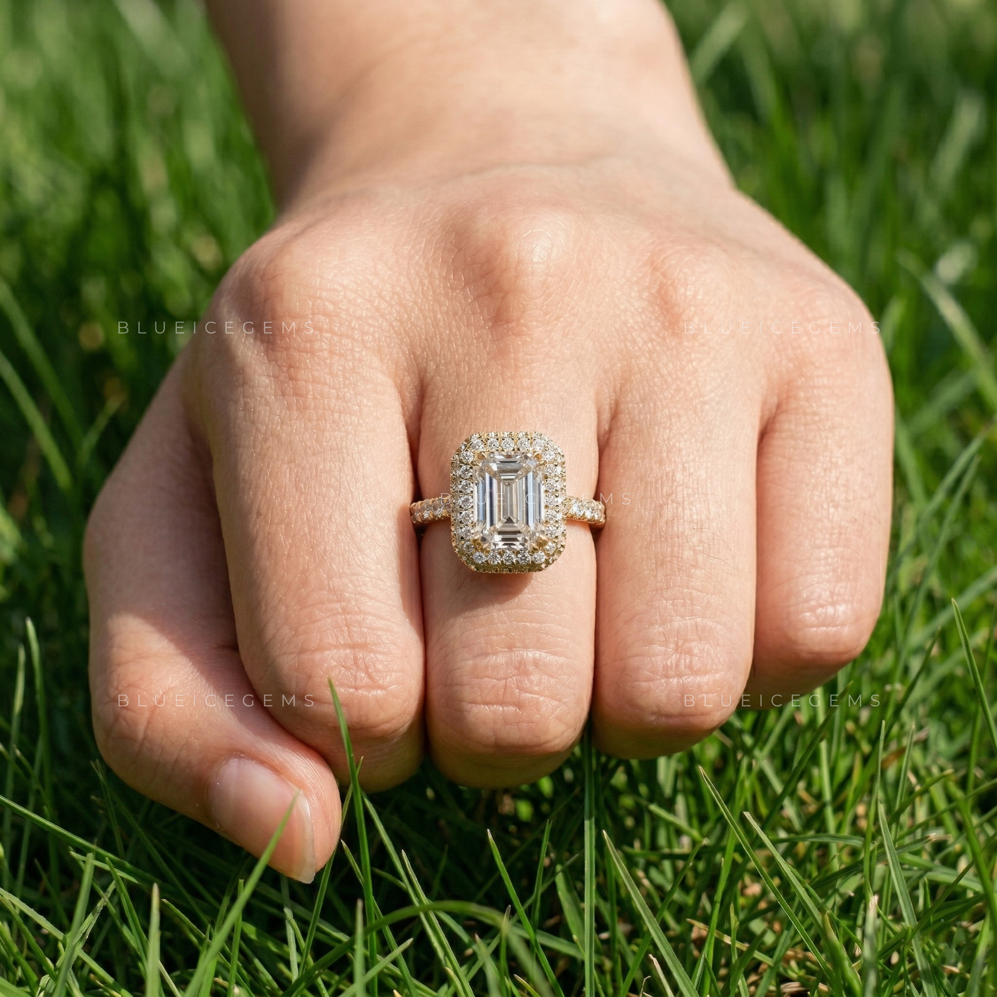 Sophisticated Radiance Emerald Cut Pavé Engagement Ring