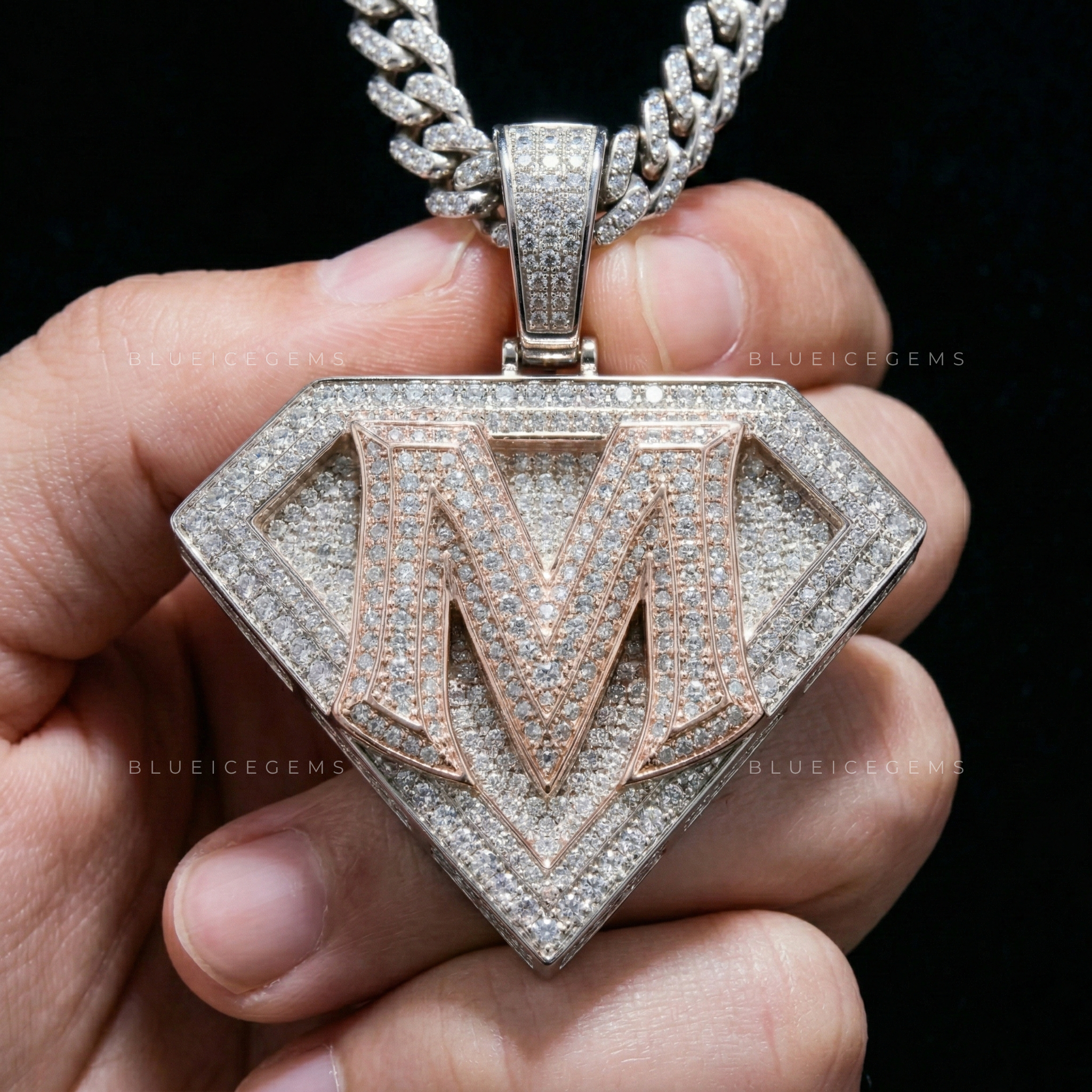 The "M" Crest Sovereign: Diamond-Shield Silhouette & Two-Tone Industrial Pendant