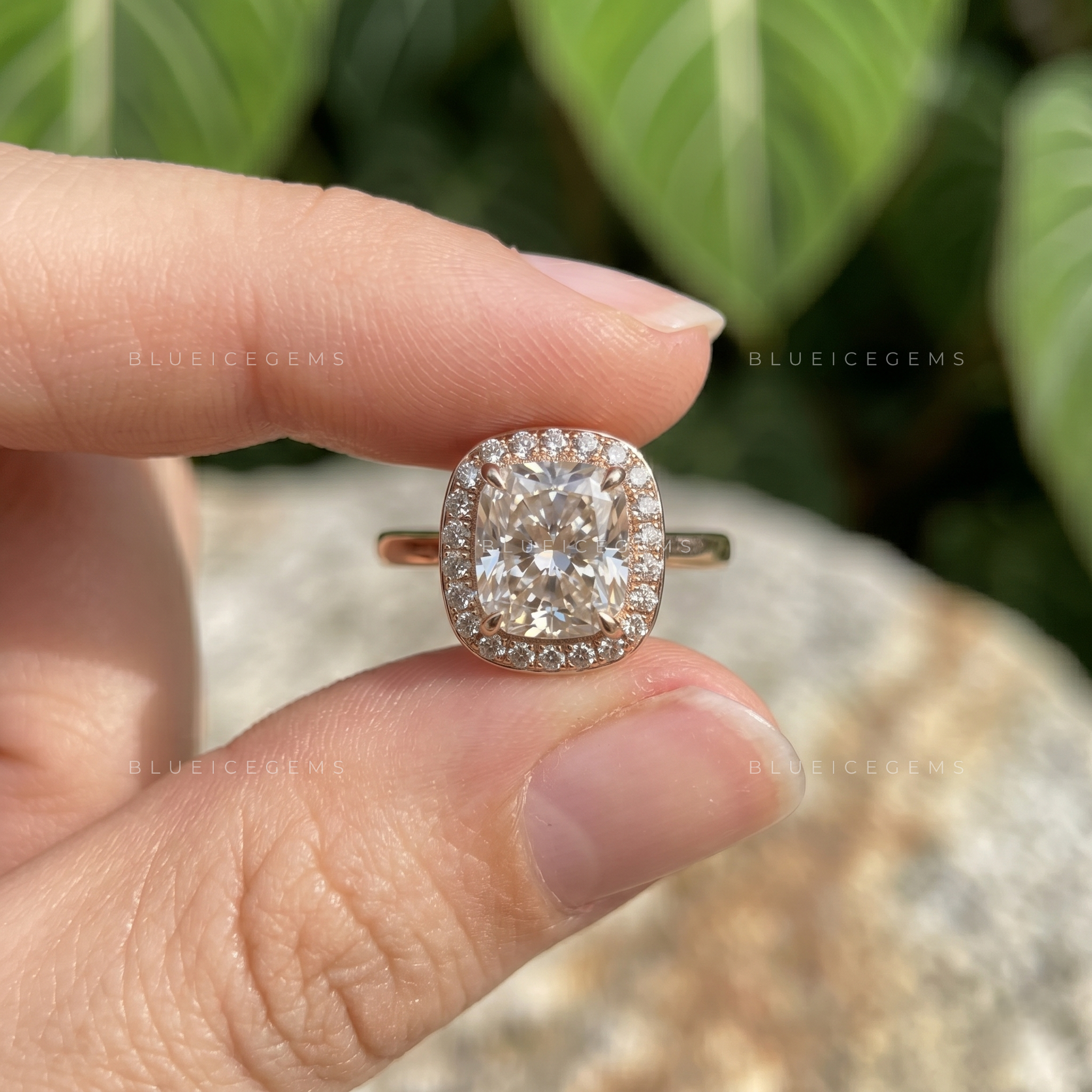 Imperial Charm Cushion Cut Halo Engagement Ring Open Gallery Design