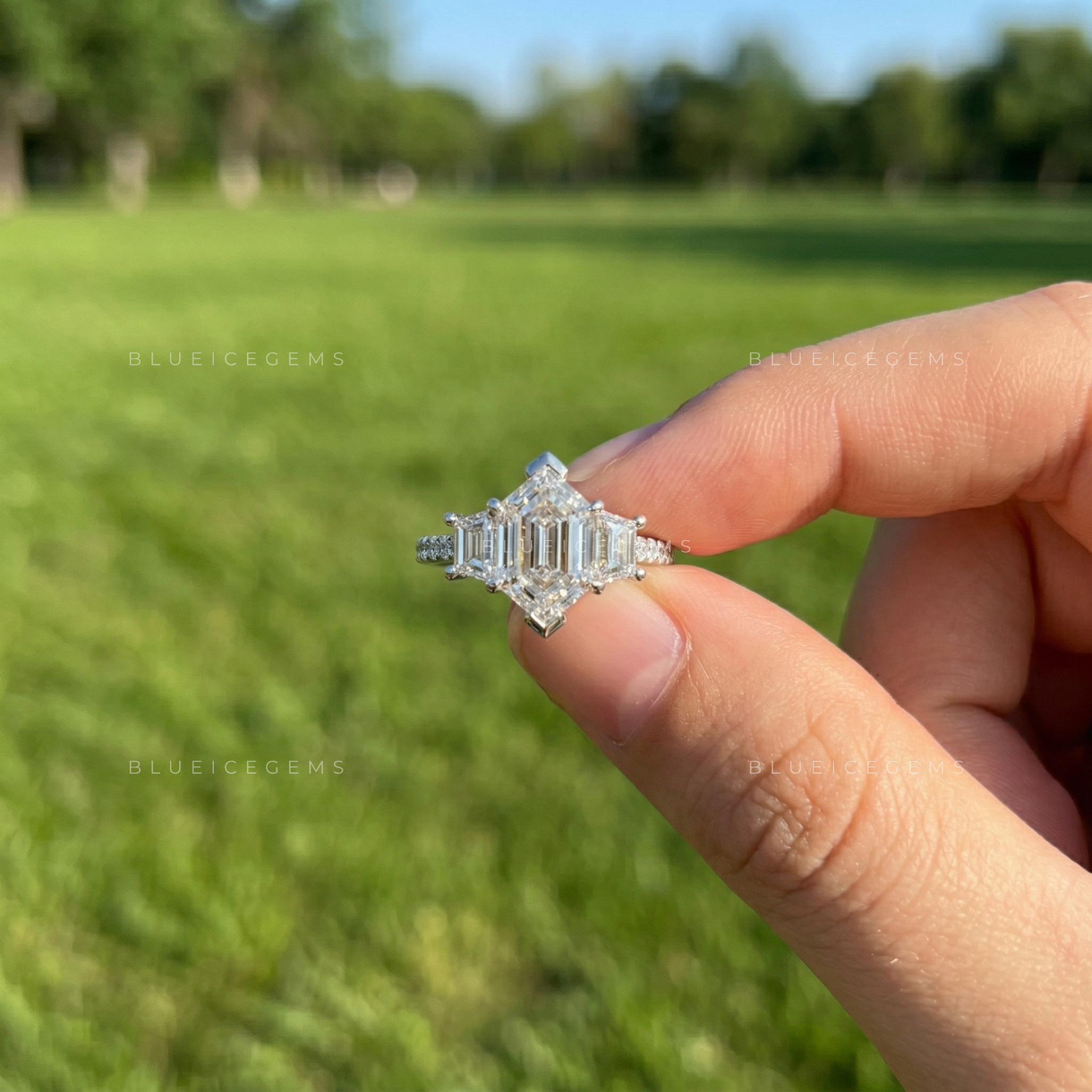 Architectural Majesty Hexagon and Trapezoid Step Cut Ring