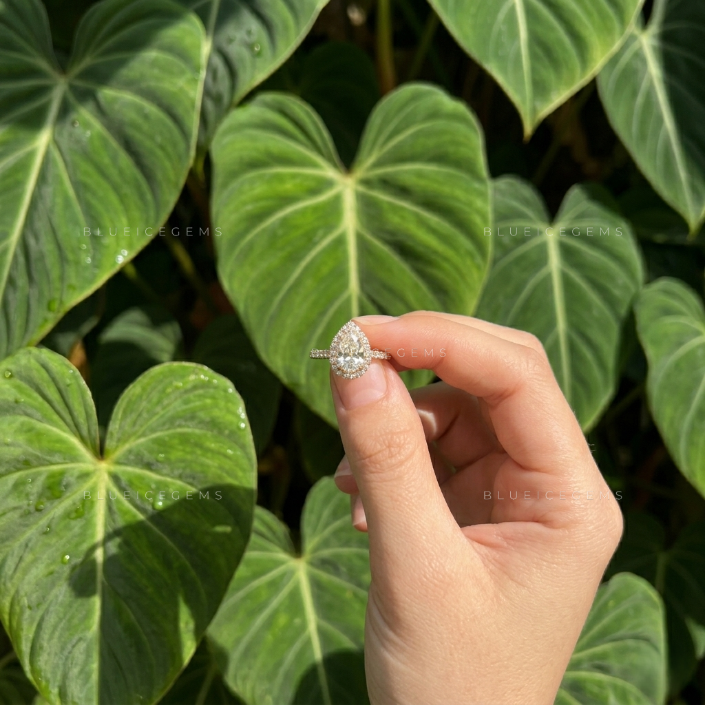 Radiant Pear Cut Classic Halo Pavé Engagement Ring
