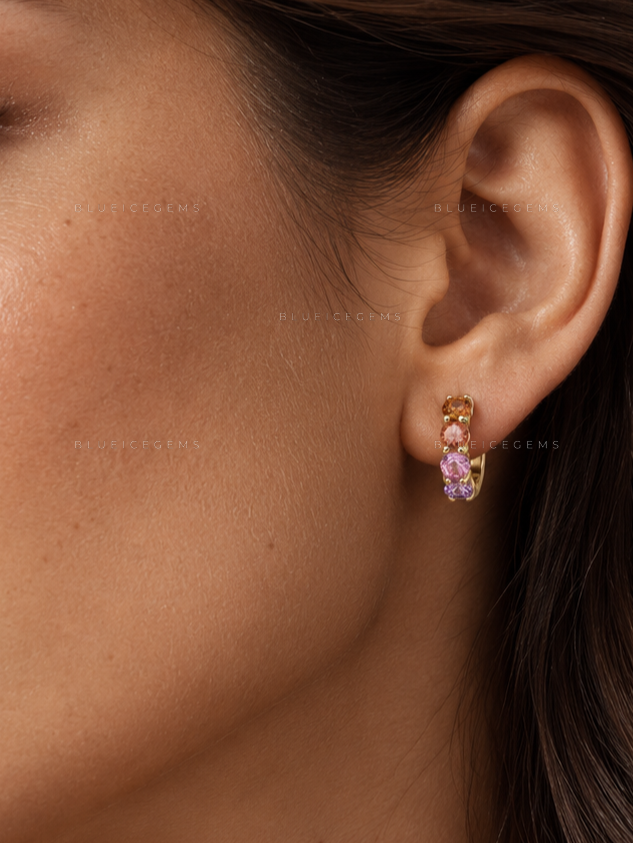 Ombre Sapphire and Garnet Hoop Earrings