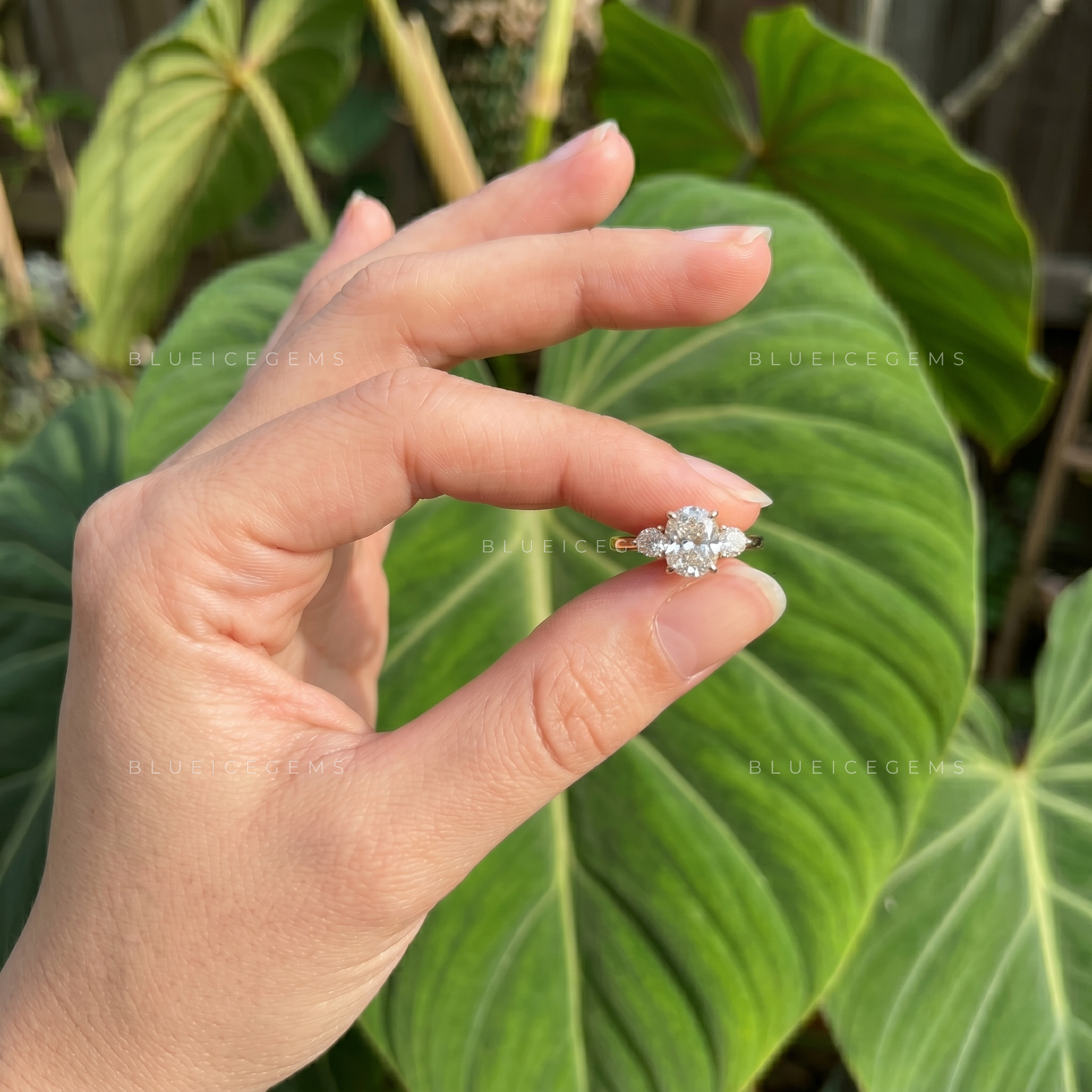 Luminous Grace Oval Cut Three Stone Engagement Ring