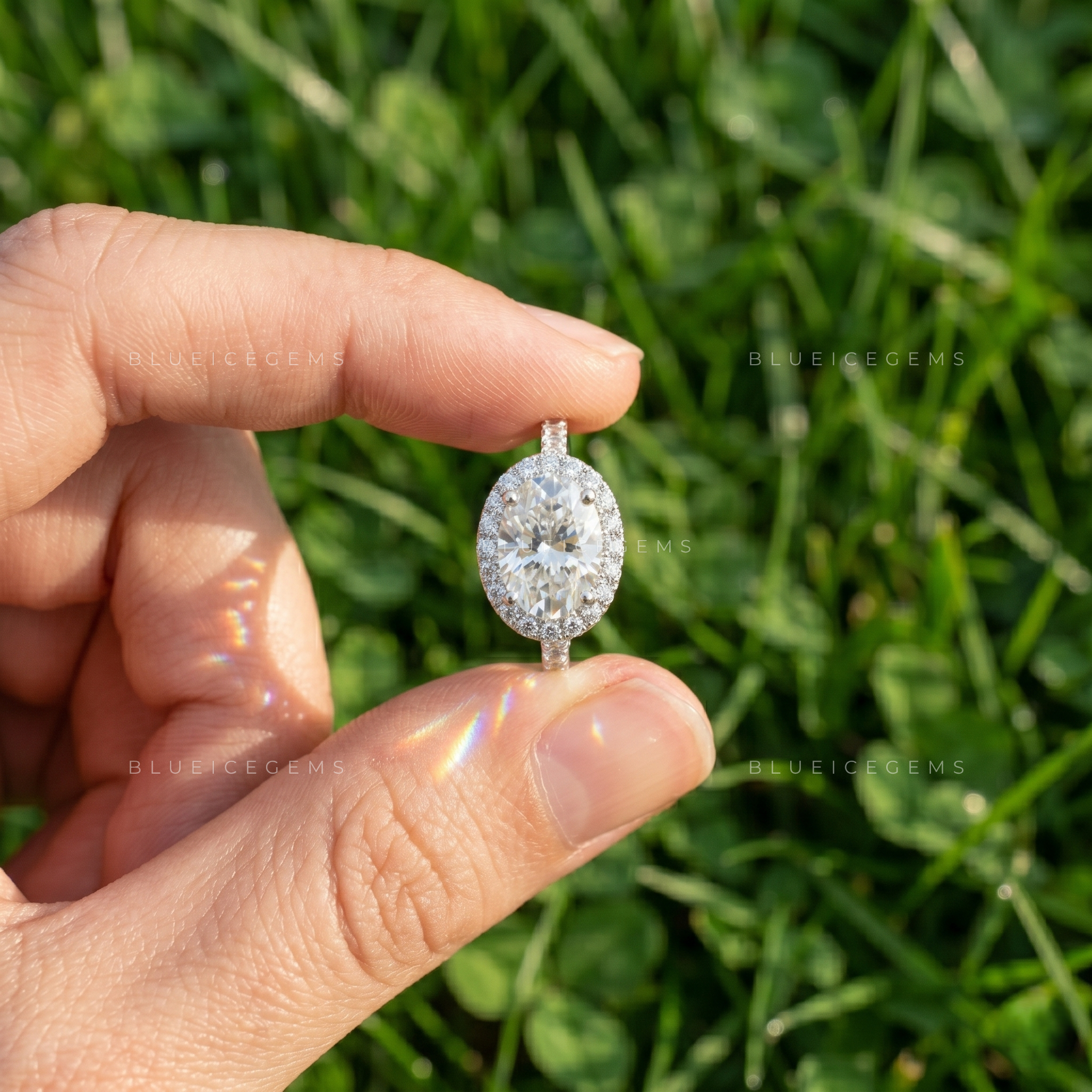 Ethereal Radiance Oval Cut Petite Pavé Accent Solitaire Ring
