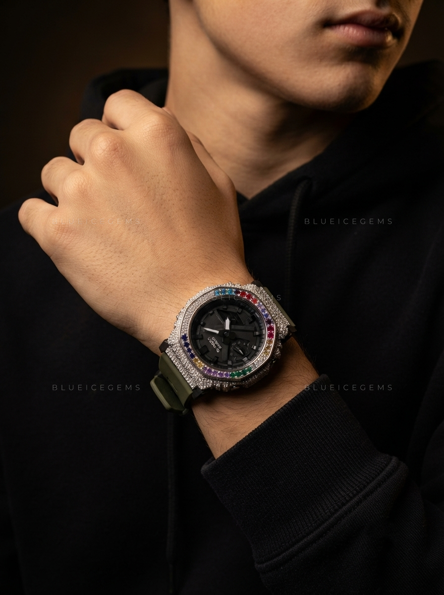 Custom Rainbow Full Iced-Out Moissanite Watch