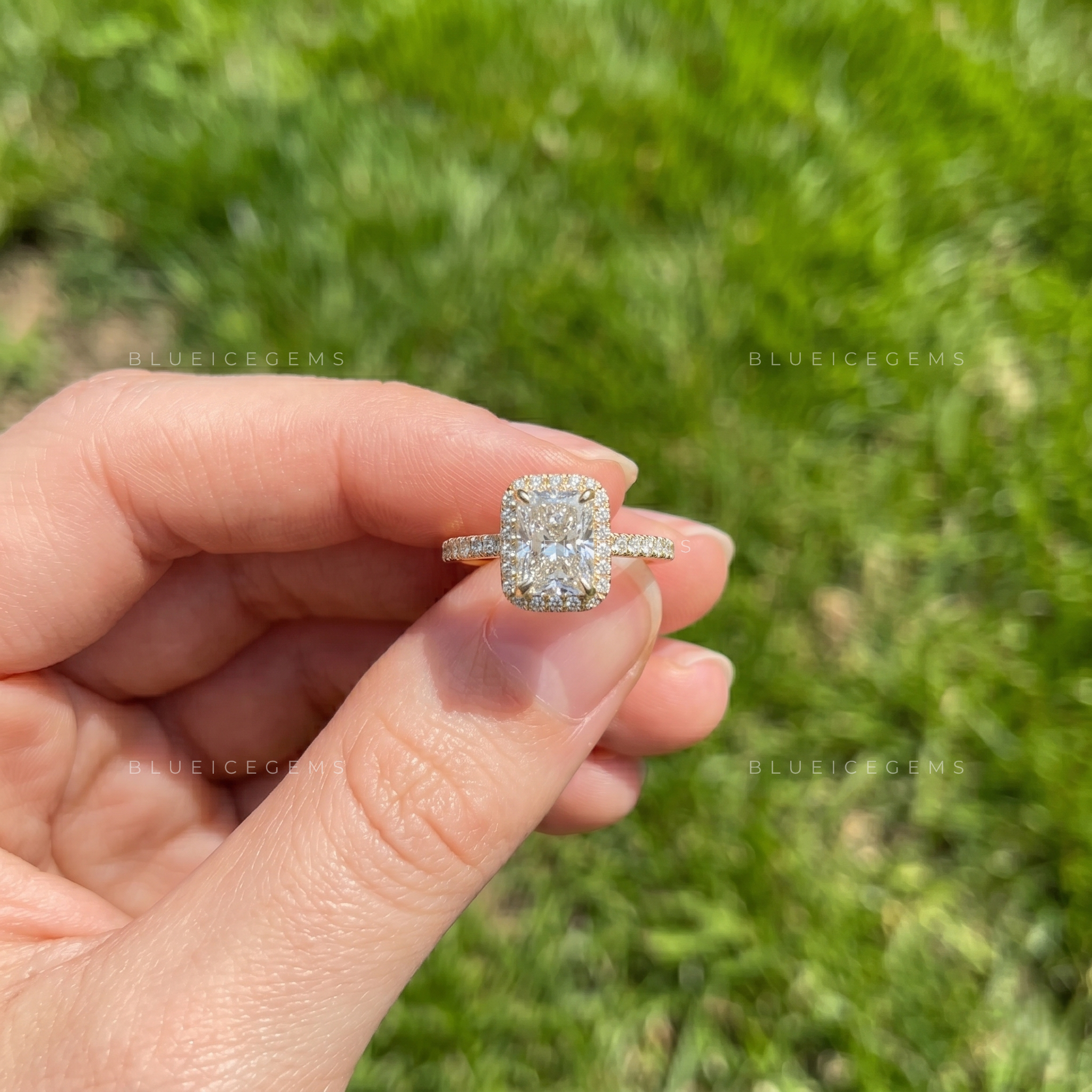 Shimmering Halo Radiant Brilliant Cut Engagement Ring