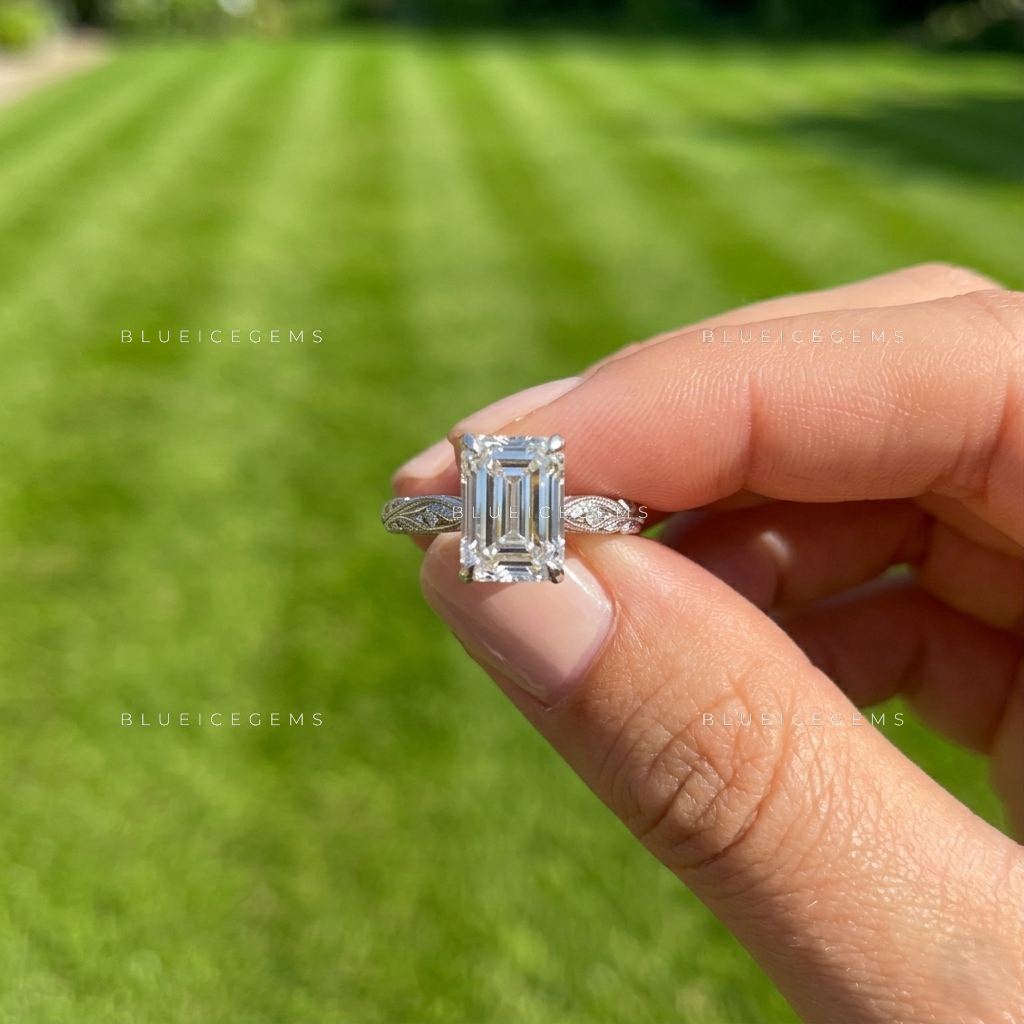 Opulent Clarity Emerald Cut Accent Engagement Ring
