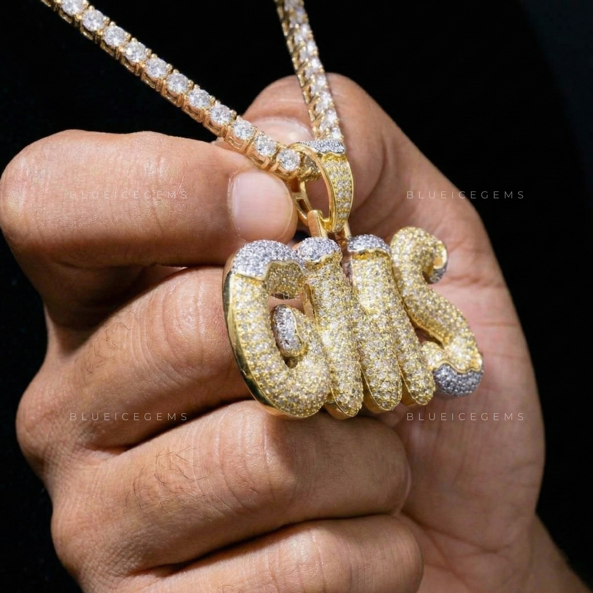 The "GMS" Arctic Gold: Snow-Capped 3D Bubble Script Two-Tone Pendant